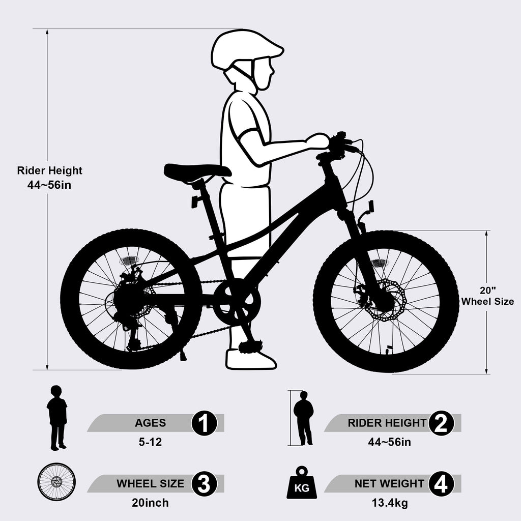 Meghna 20” Mountain Bike 7 Speed Green MTB Bicycle for Kids Boy 5-9 Years