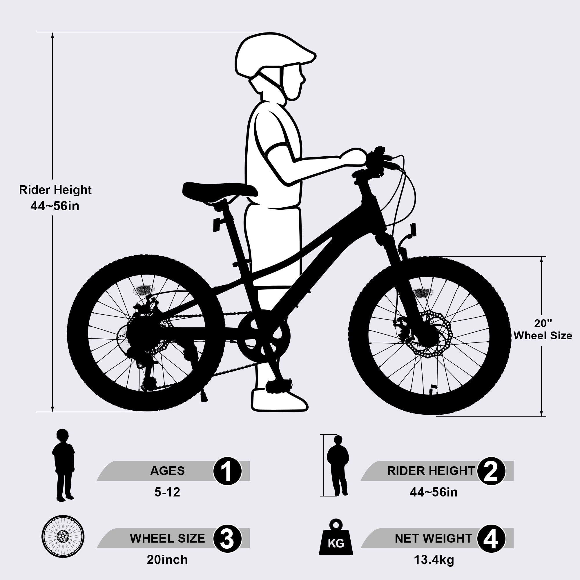 Meghna 20” Mountain Bike 7 Speed Green MTB Bicycle for Kids Boy 5-9 Years