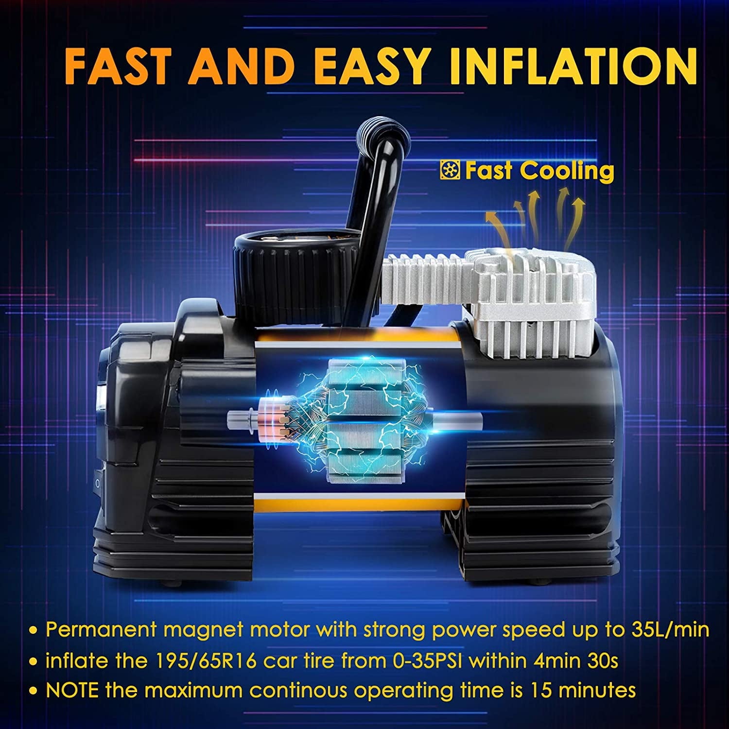 AstroAI Tire Inflator Portable Air Pump for Car Tires, Digital Air Compressor 150PSI, Yellow