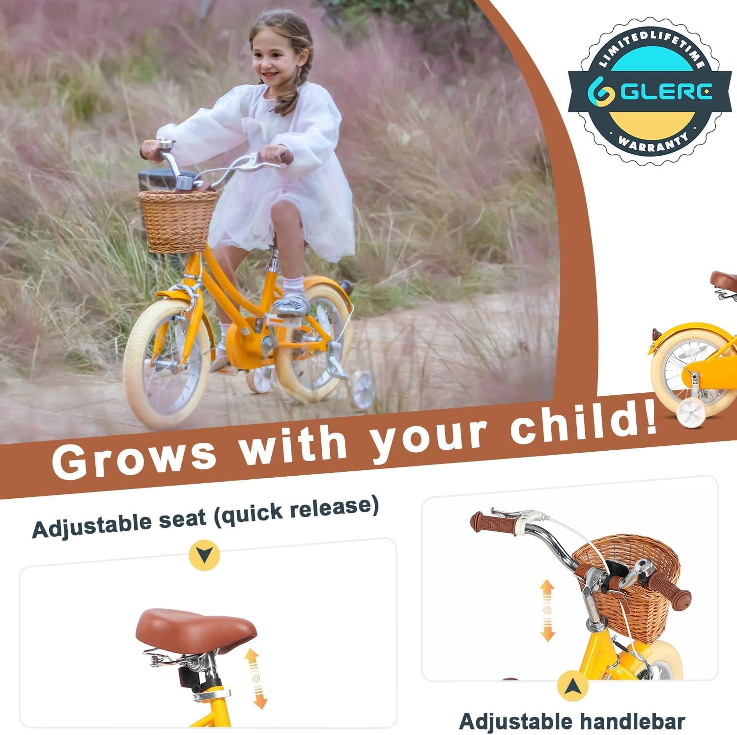 Glerc Little Molly 14 inch Kids Girls Bike for 3-5 Years Old Little Child,Yellow