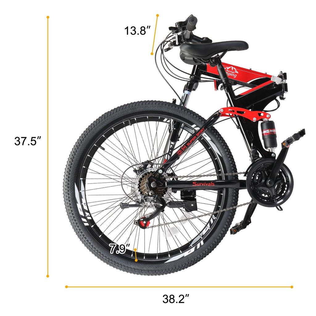 UBesGoo Folding Mountain Bike Shimano 21-Speed, with 26 inch Wheels, Red