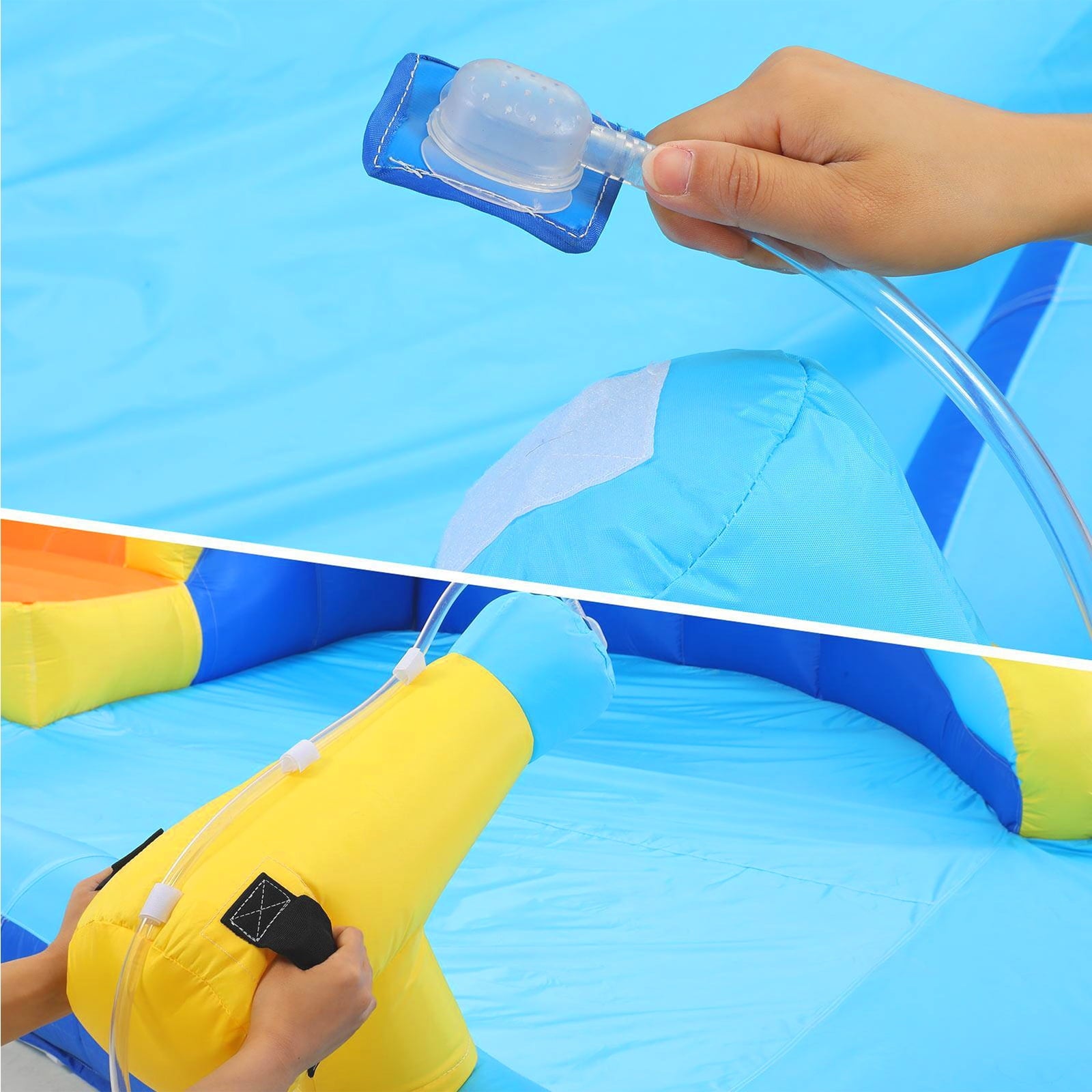 Inflatable Bounce House with Spray Pool, 2 Water Guns, Climbing Wall, Basketball Hoop, and Inflatable Water Slide with UL Air Blower, (Gift for Kids), Polyester, Child, Teen, Toddler
