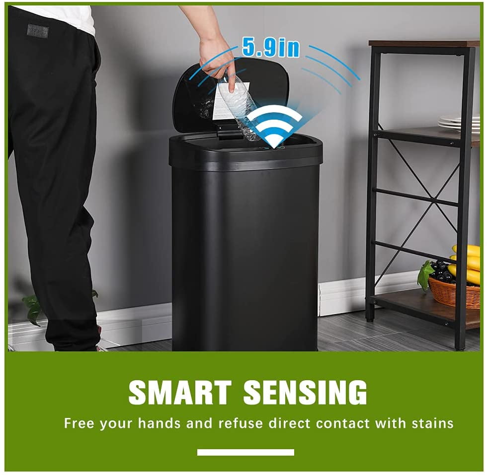 BestOffice Touch Free Sensor Stainless Steel Trash Can, 13 Gallon