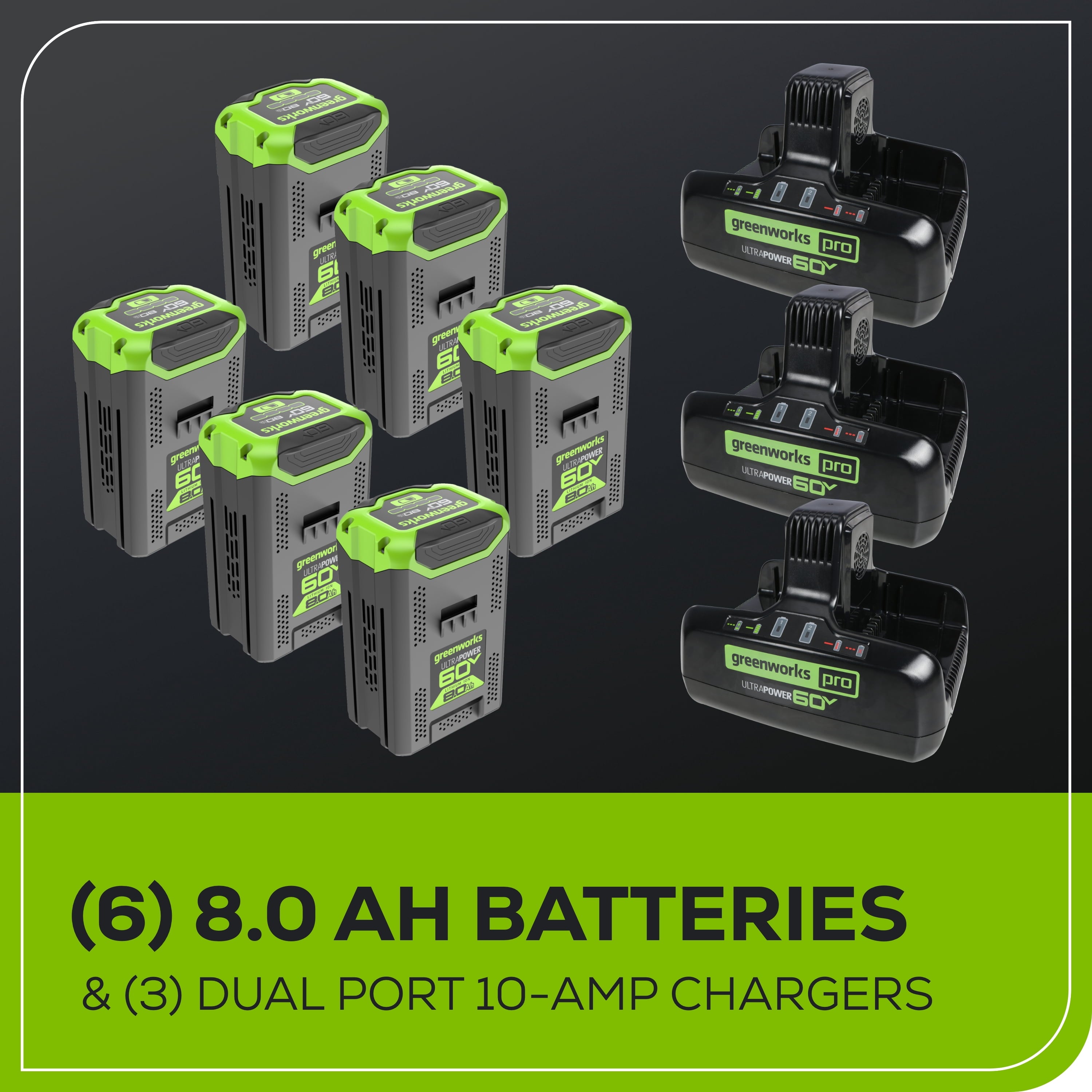 Greenworks 60V 42” Cordless Battery Crossover-Z Zero Turn Riding Lawn Mower with Six (6) 8Ah Batteries & Three (3) Dual Port Turbo Chargers 7409302