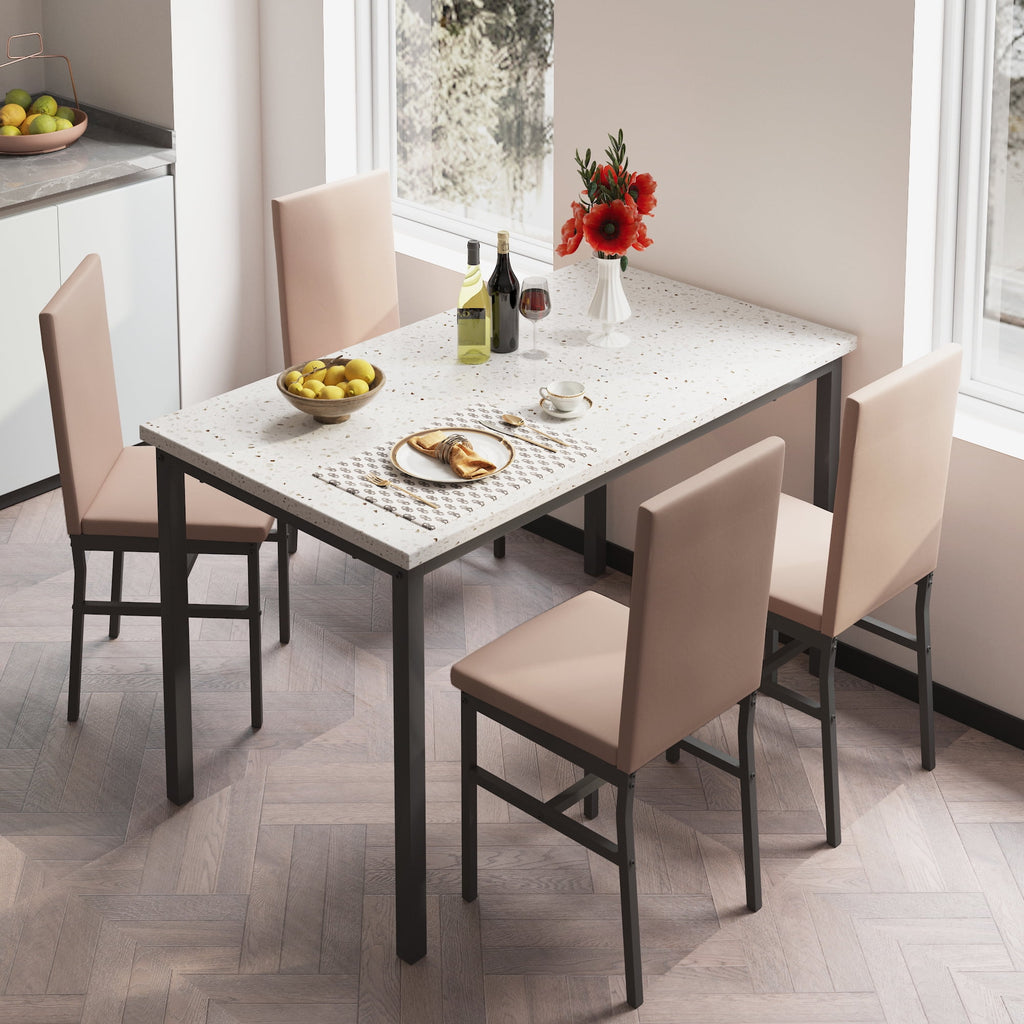 PAPROOS Dining Table Set for 4, Modern 5-Piece Kitchen Table Set with Faux Marble Top and Velvet Upholstery Chairs, Heavy Duty Dinette Sets for Breakfast Nook, Dining Room Table and Chairs, Gray