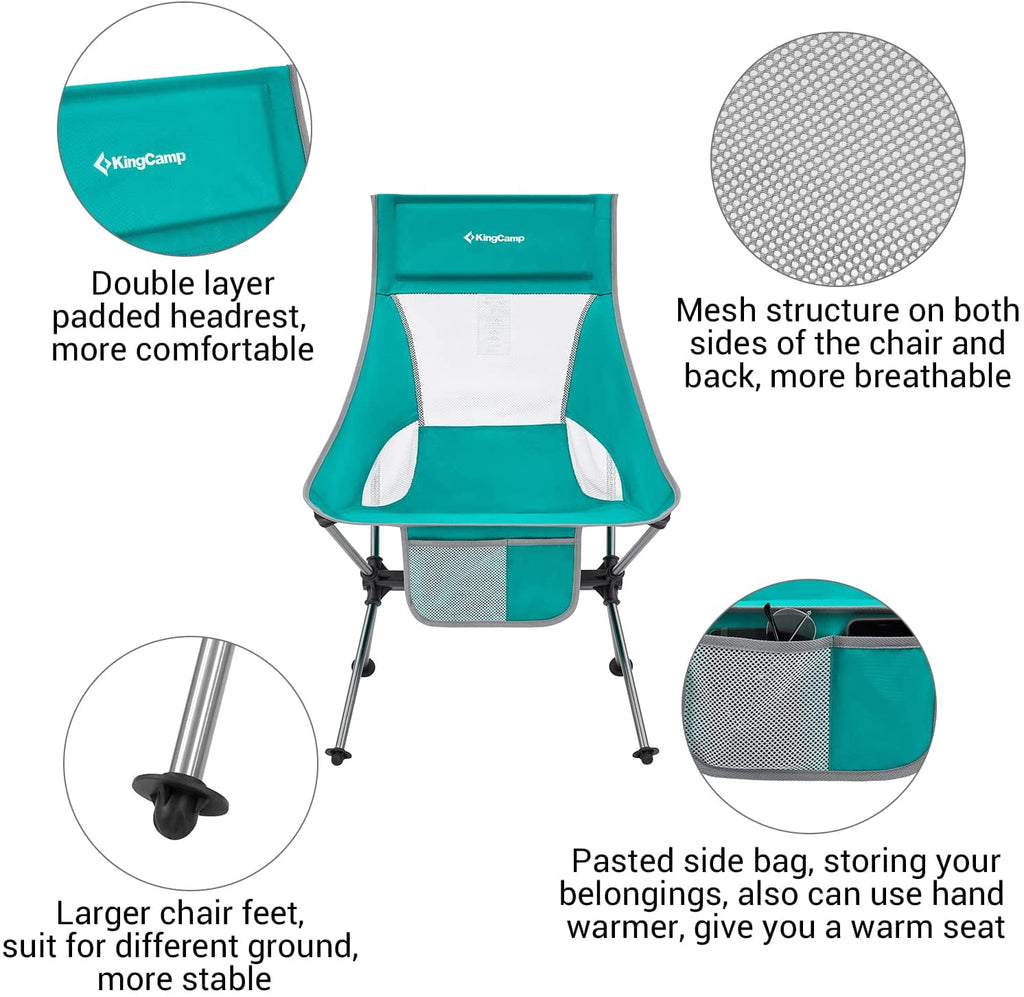 KingCamp 2 Pack High Back Camping Chairs Lightweight Extra Wide Folding Chairs with Carry Bag Black for Adult