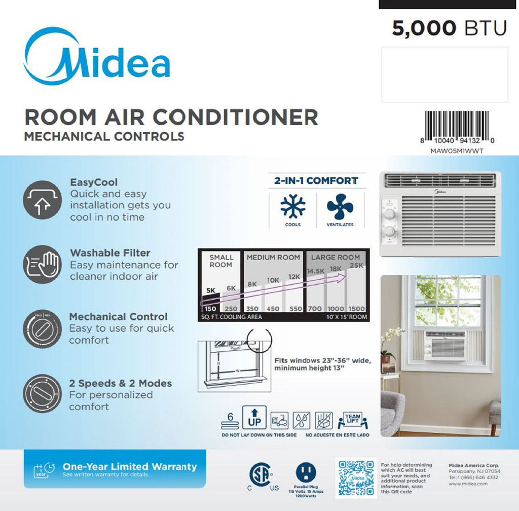 Midea 5,000 BTU 115V Mechanical Window Air Conditioner, MAW05M1WWT