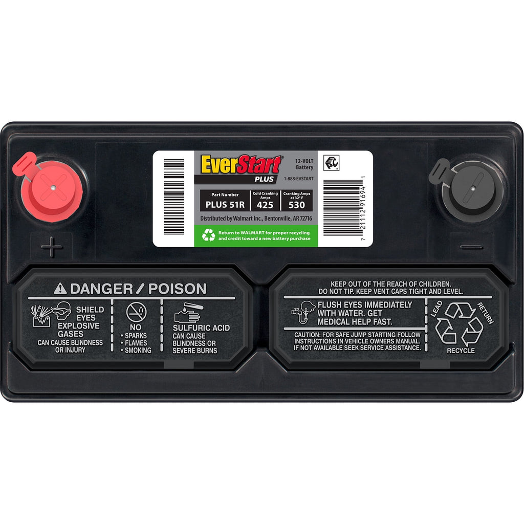 EverStart Plus Lead Acid Automotive Battery, Group Size 51R 12 Volt, 425 CCA