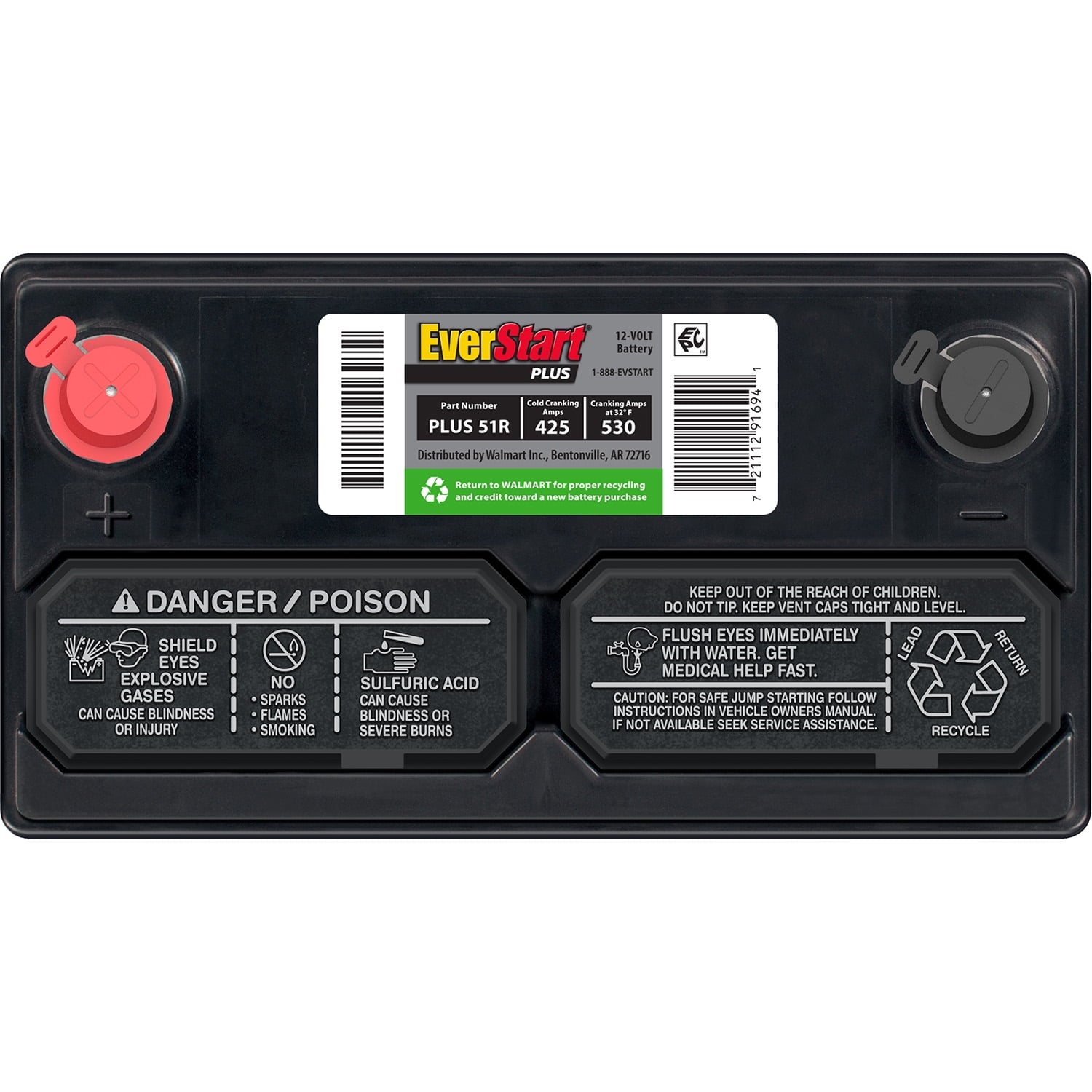 EverStart Plus Lead Acid Automotive Battery, Group Size 51R 12 Volt, 425 CCA