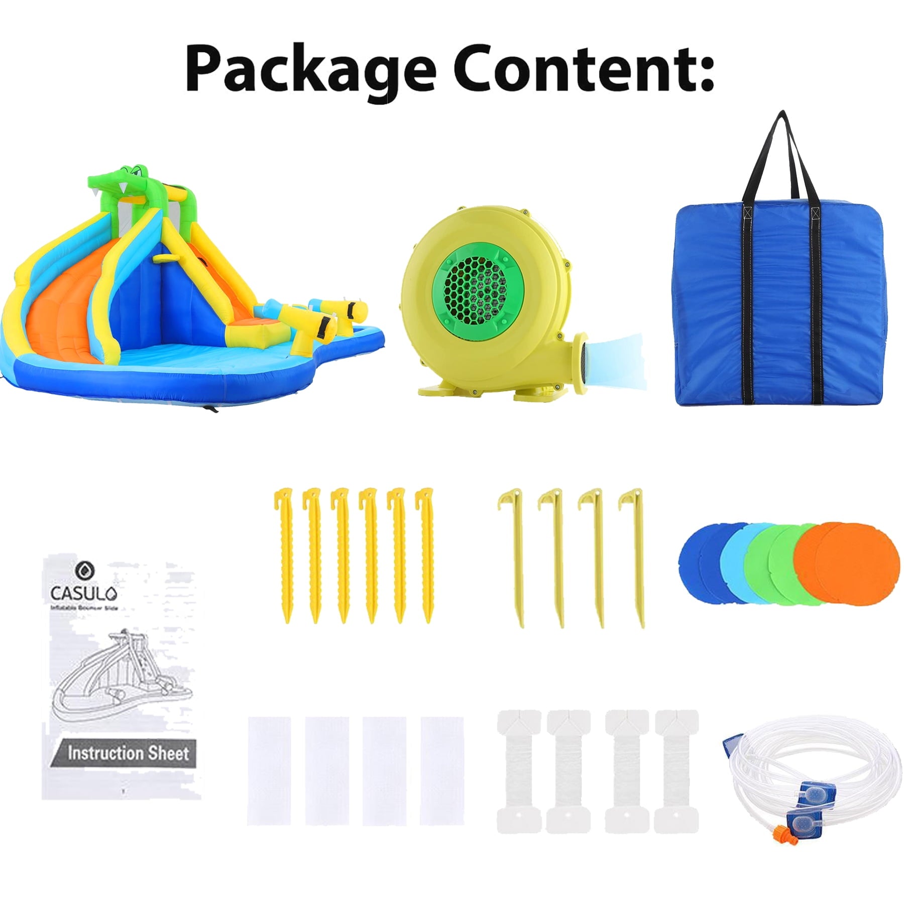 Inflatable Bounce House with Spray Pool, 2 Water Guns, Climbing Wall, Basketball Hoop, and Inflatable Water Slide with UL Air Blower, (Gift for Kids), Polyester, Child, Teen, Toddler