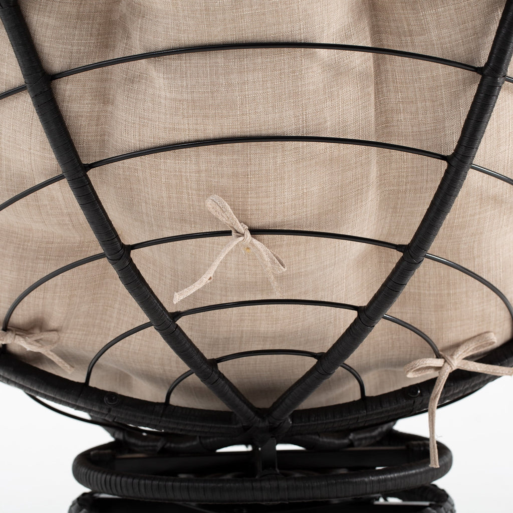 Bme 360 Swivel Comfy Papasan Chair with Fabric Cushion, Sturdy Metal Frame (Cream Vanilla - Black Frame)