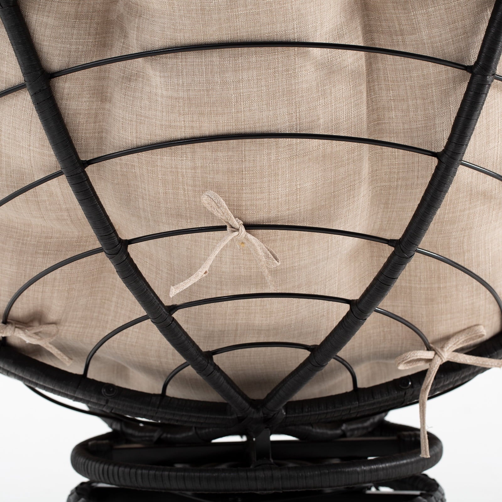 Bme 360 Swivel Comfy Papasan Chair with Fabric Cushion, Sturdy Metal Frame (Cream Vanilla - Black Frame)