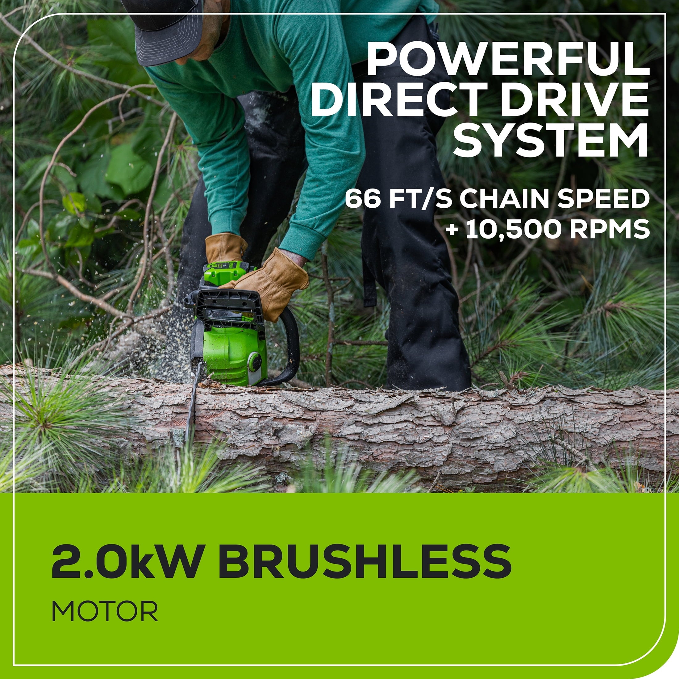 Greenworks 60V 18" 2.0kW Brushless Chainsaw with 4.0 Ah Battery & 3 Amp Charger 2028502