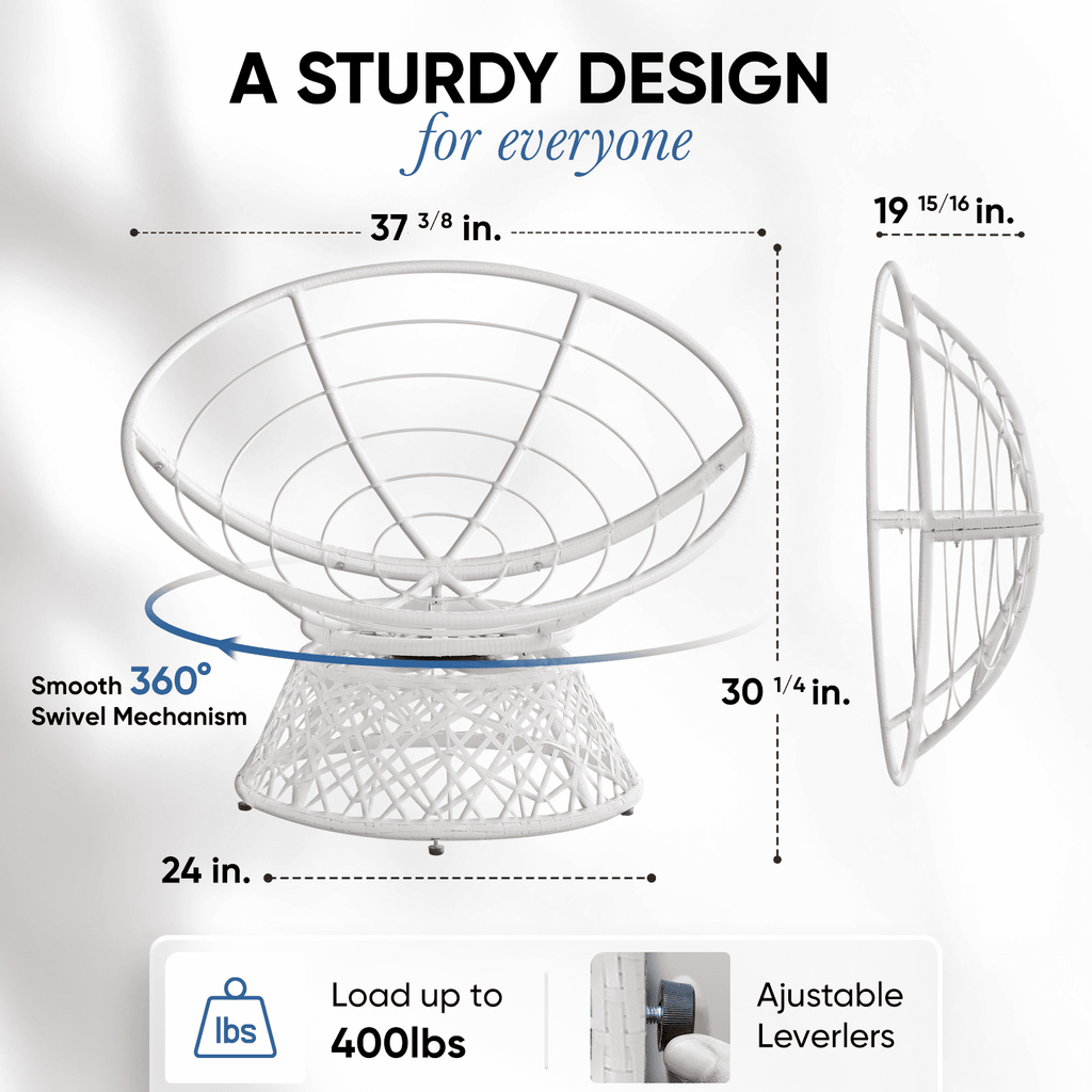 Bme 360 Swivel Comfy Papasan Chair with Fabric Cushion, Sturdy Metal Frame (Cream Vanilla - Black Frame)