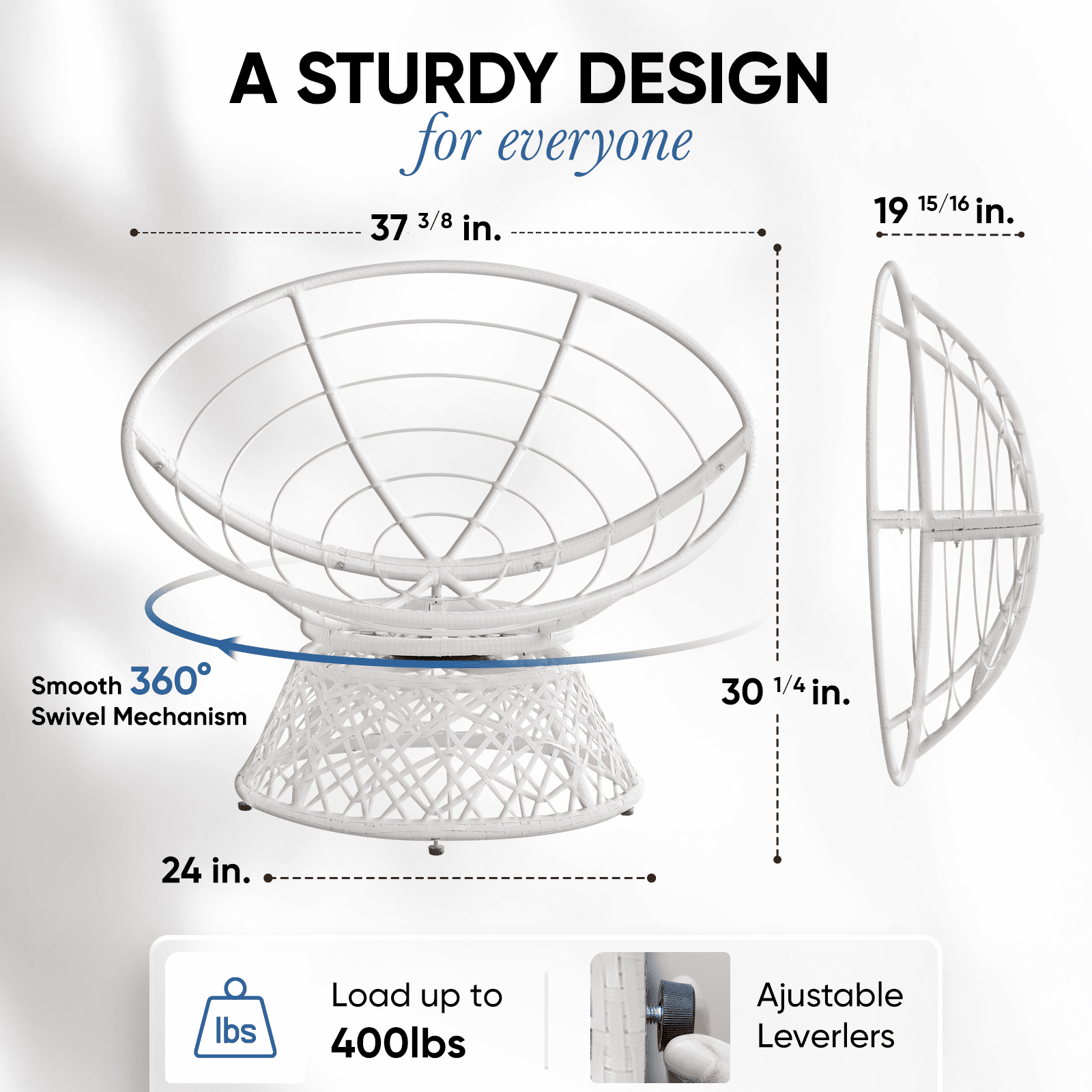 Bme 360 Swivel Comfy Papasan Chair with Fabric Cushion, Sturdy Metal Frame (Cream Vanilla - Black Frame)