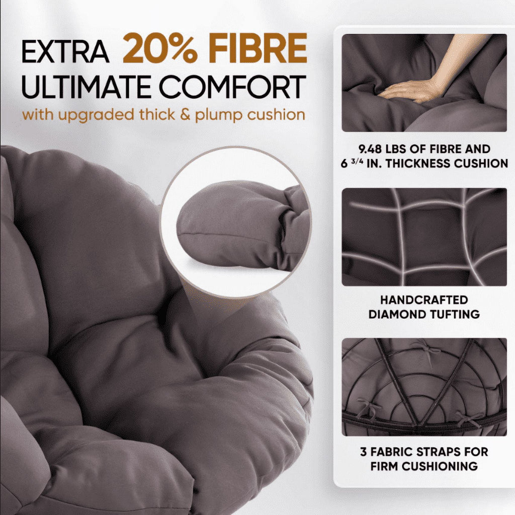 Bme 360 Swivel Comfy Papasan Chair with Fabric Cushion, Sturdy Metal Frame (Cream Vanilla - Black Frame)