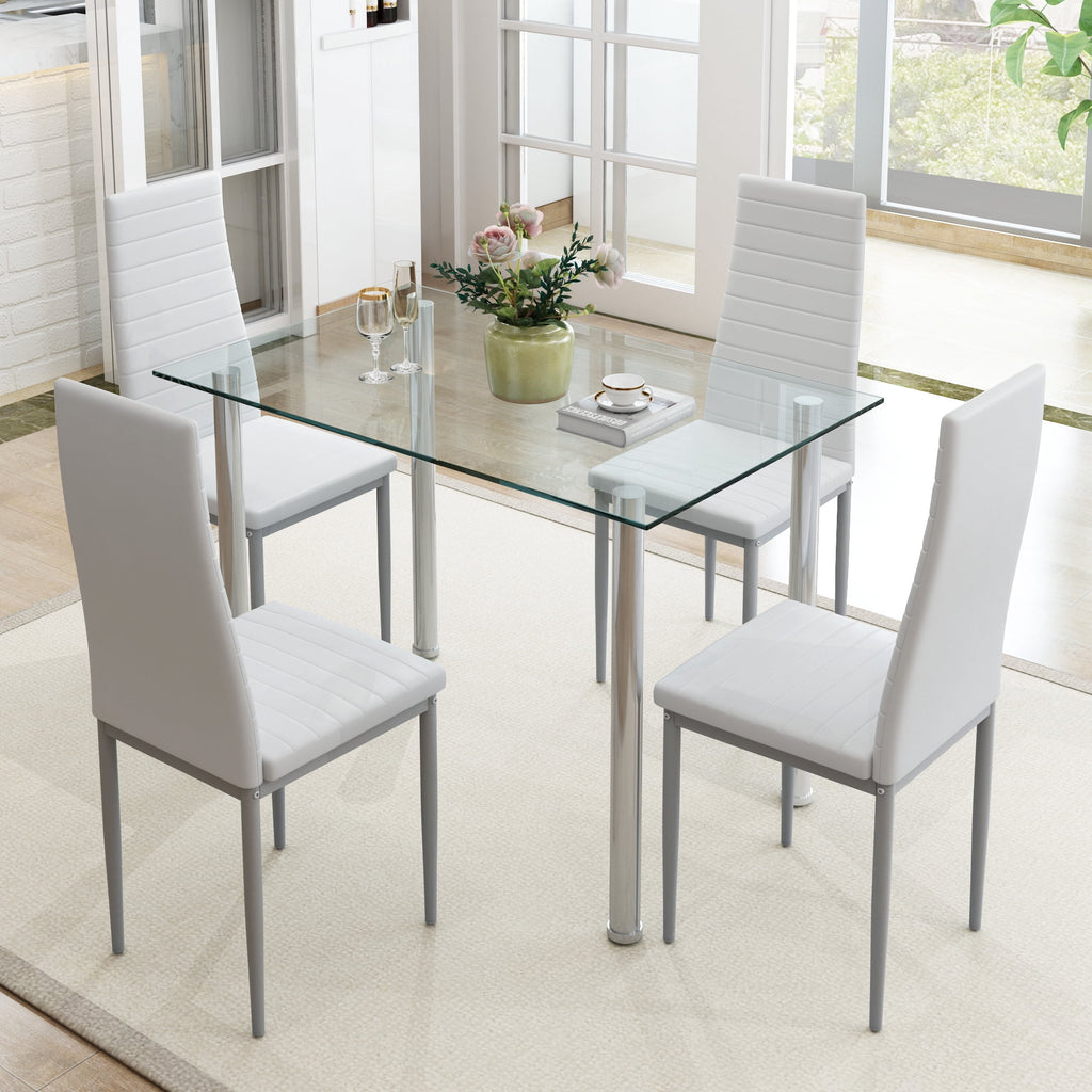 PAPROOS Dining Table Set for 4, Modern 5-Piece Kitchen Table Set with Faux Marble Top and Velvet Upholstery Chairs, Heavy Duty Dinette Sets for Breakfast Nook, Dining Room Table and Chairs, Gray