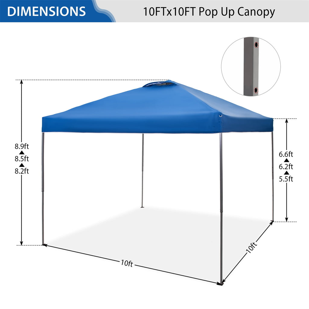 Summit Living 10x10ft Pop-up Canopy Tent Straight Legs Instant Canopy for Outside with Wheeled Bag - Blue