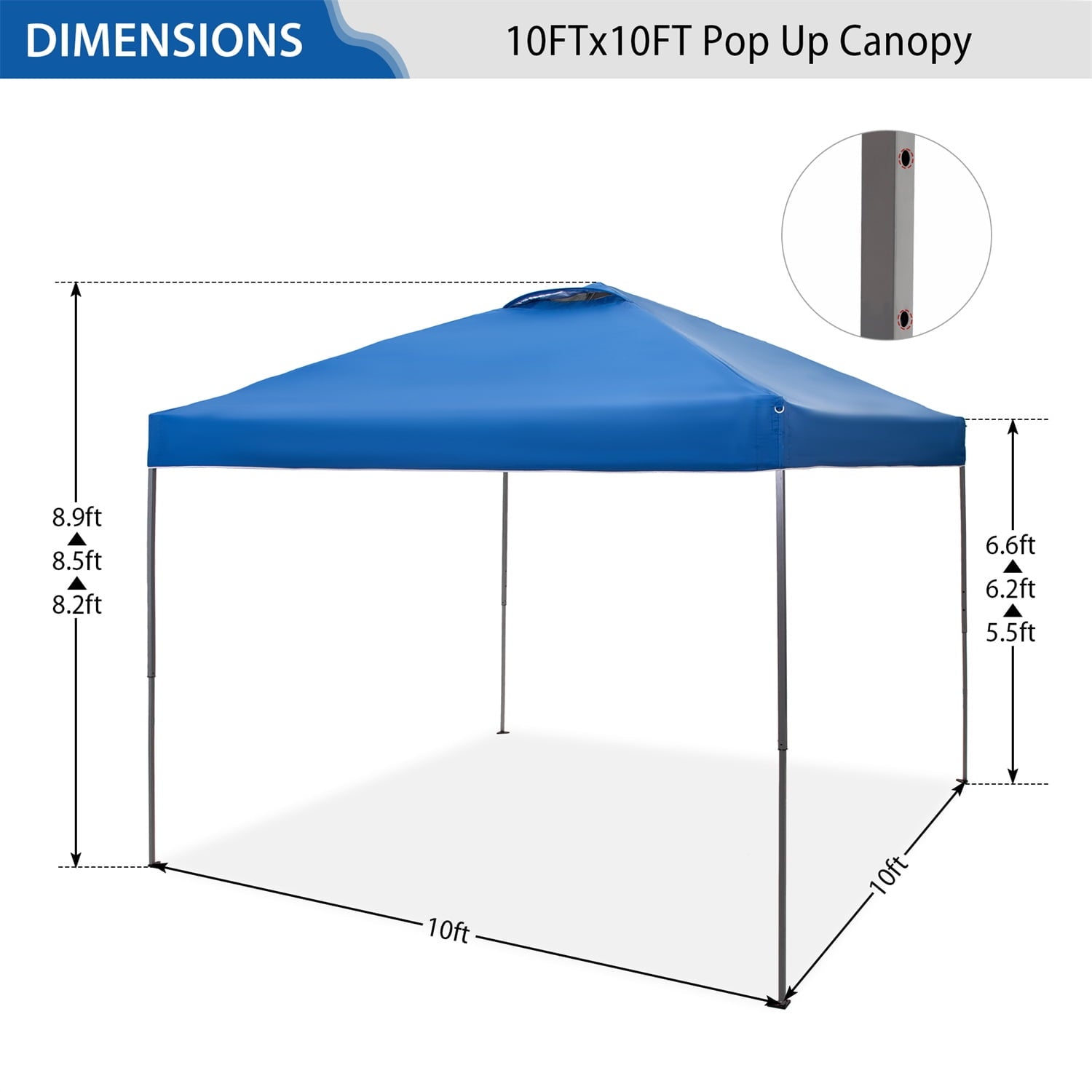 Summit Living 10x10ft Pop-up Canopy Tent Straight Legs Instant Canopy for Outside with Wheeled Bag - Blue