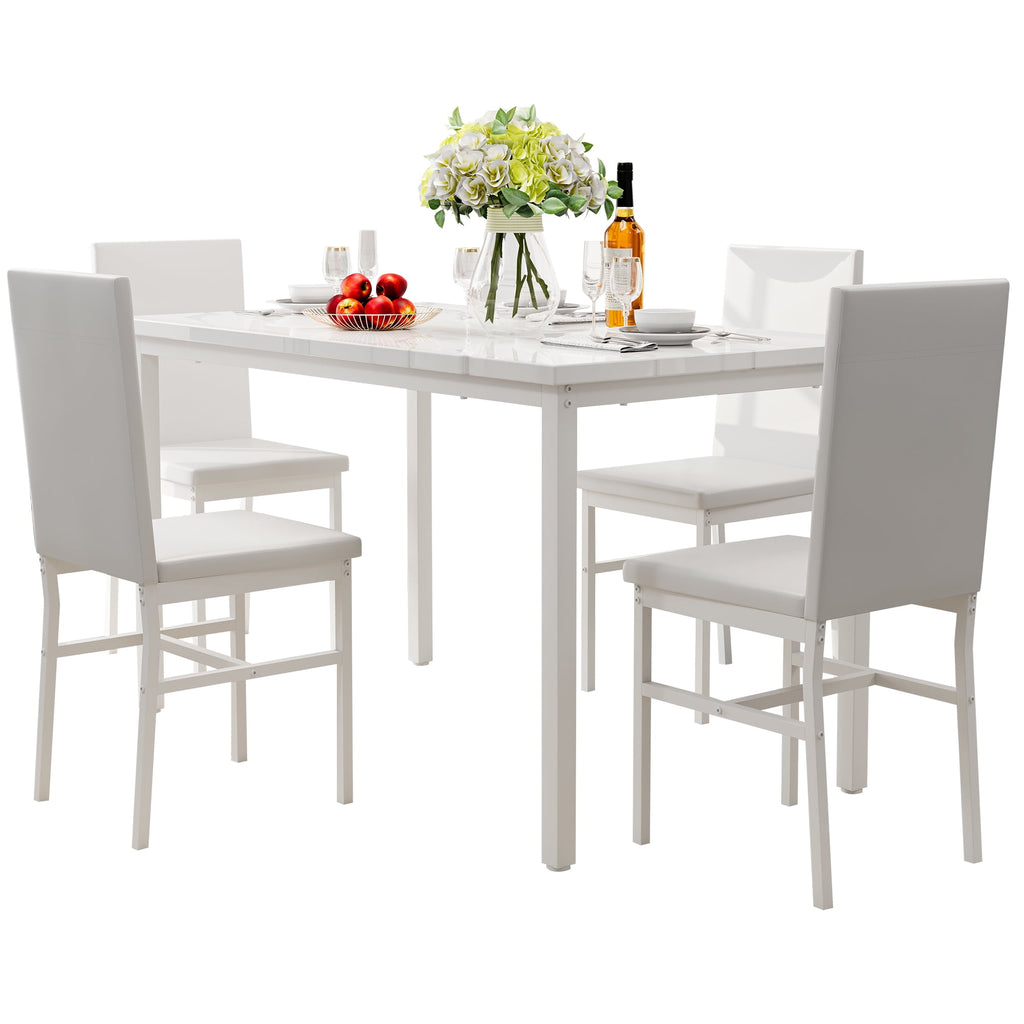 PAPROOS Dining Table Set for 4, Modern 5-Piece Kitchen Table Set with Faux Marble Top and Velvet Upholstery Chairs, Heavy Duty Dinette Sets for Breakfast Nook, Dining Room Table and Chairs, Gray
