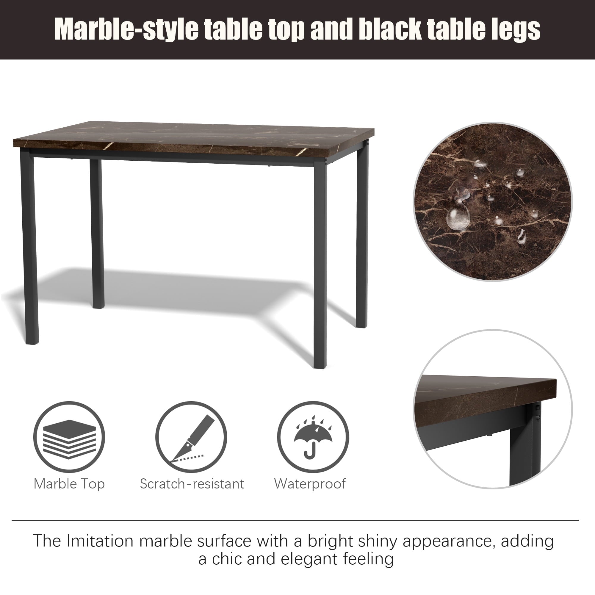 PAPROOS Dining Table Set for 4, Modern 5-Piece Kitchen Table Set with Faux Marble Top and Velvet Upholstery Chairs, Heavy Duty Dinette Sets for Breakfast Nook, Dining Room Table and Chairs, Gray