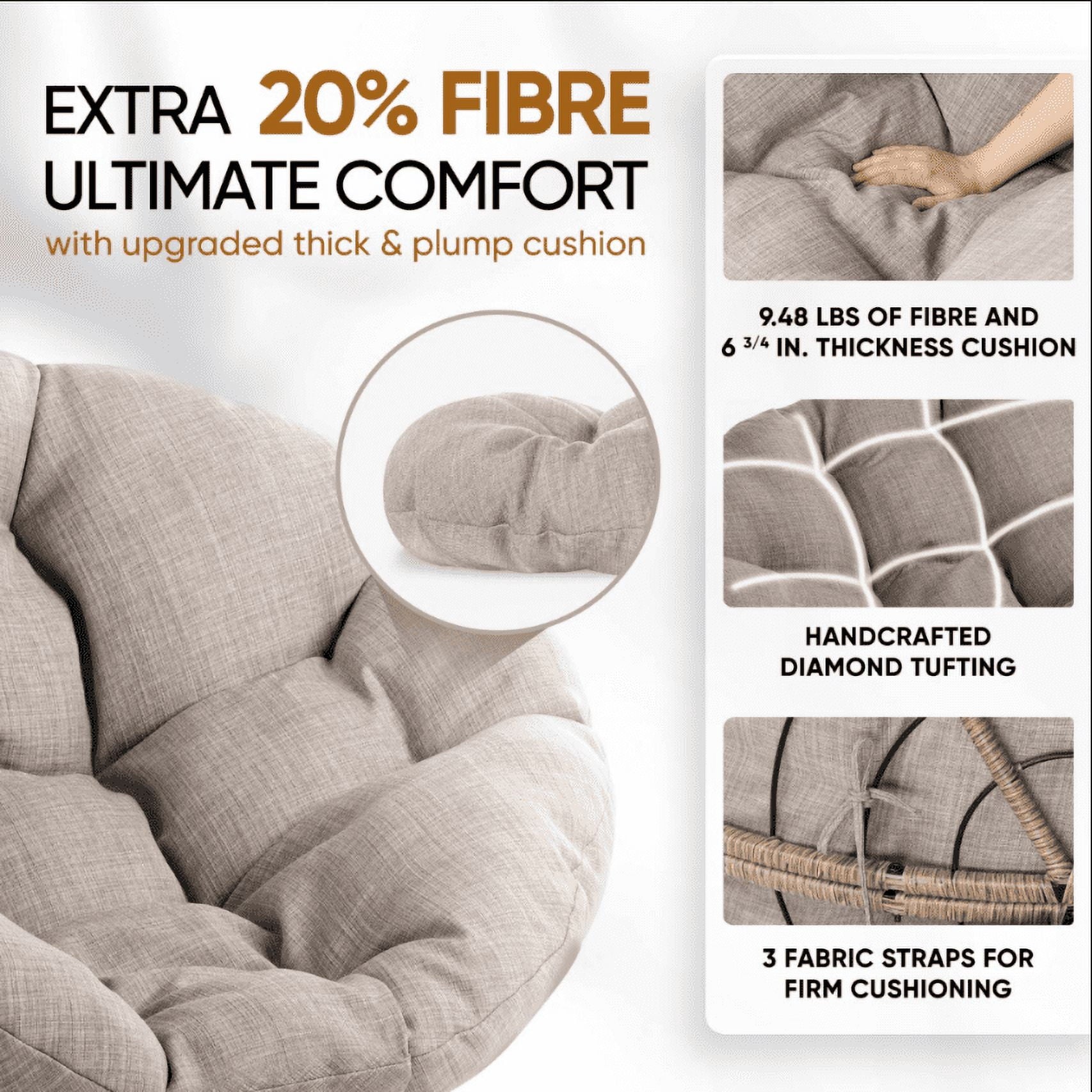 Bme 360 Swivel Comfy Papasan Chair with Fabric Cushion, Sturdy Metal Frame (Cream Vanilla - Black Frame)