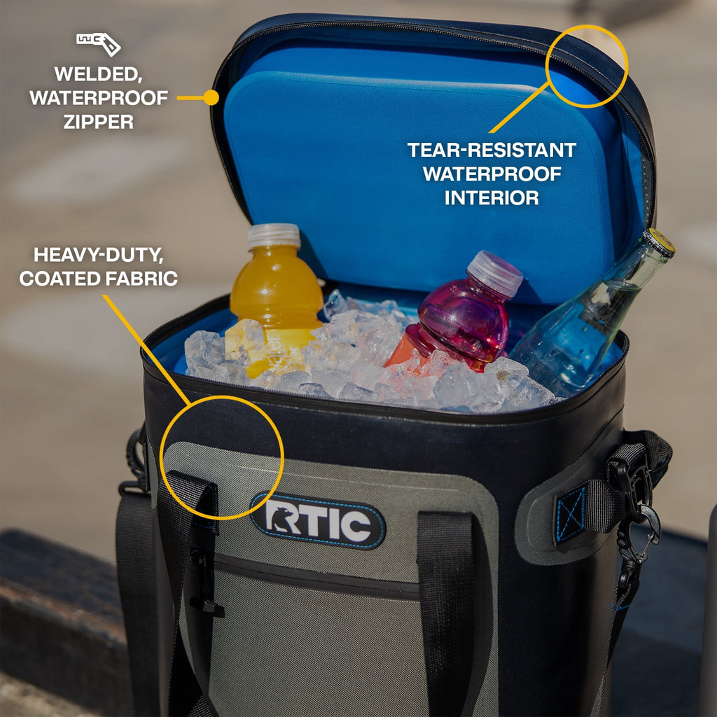 RTIC 20 Can Soft Pack Cooler, Leakproof Ice Chest Cooler with Waterproof Zipper, Blue/Grey