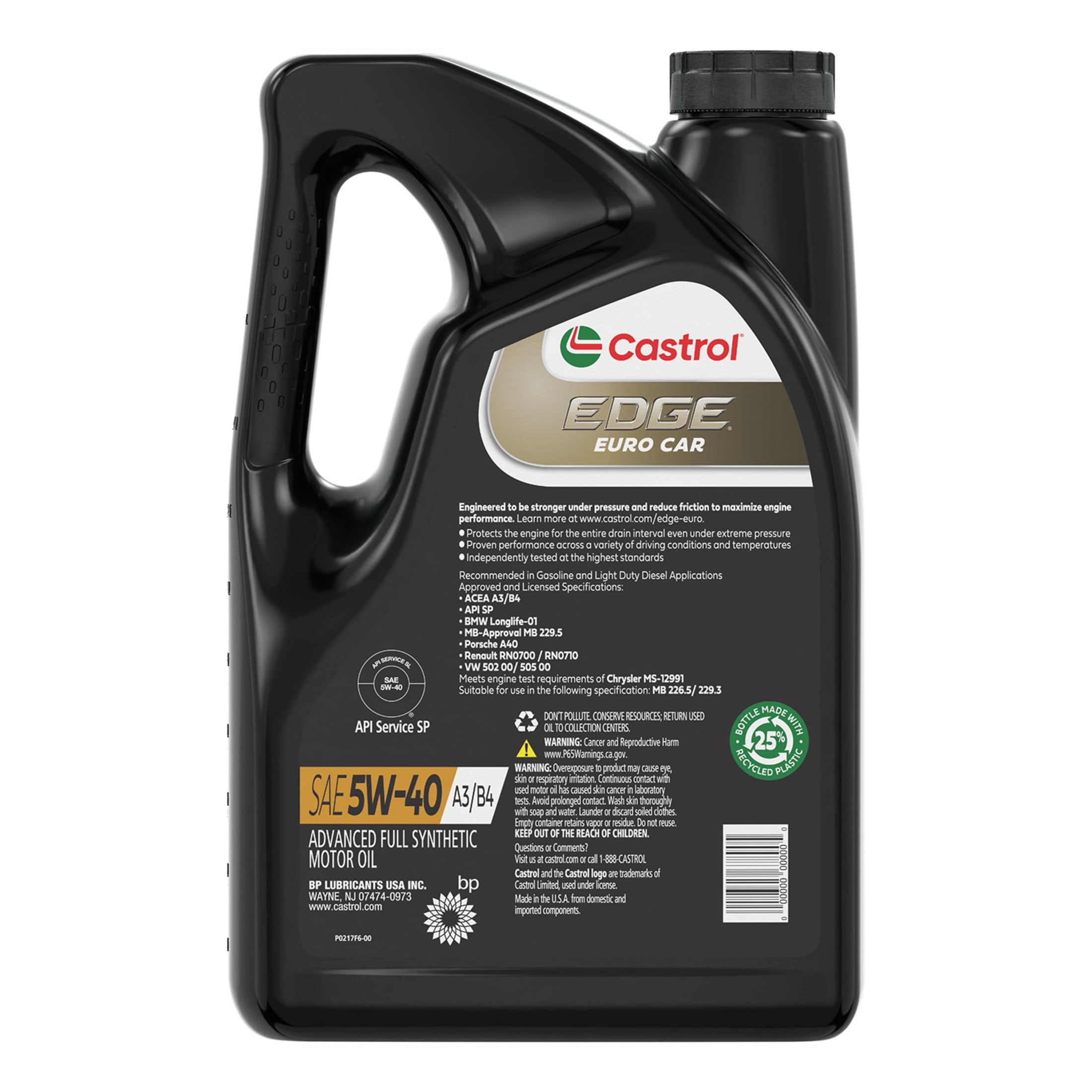 Castrol EDGE Euro 5W-40 A3/B4 Advanced Full Synthetic Motor Oil, 5 Quarts