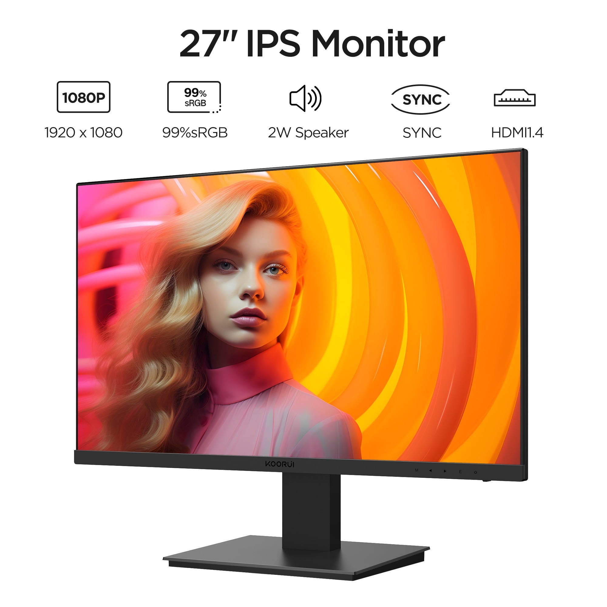 KOORUI 27 inch Computer Monitor,IPS FHD (1920 x 1080) 75Hz 99% sRGB PC Desktop Gaming Monitors for Computer ,HDMI/VGA Port, Visioncare