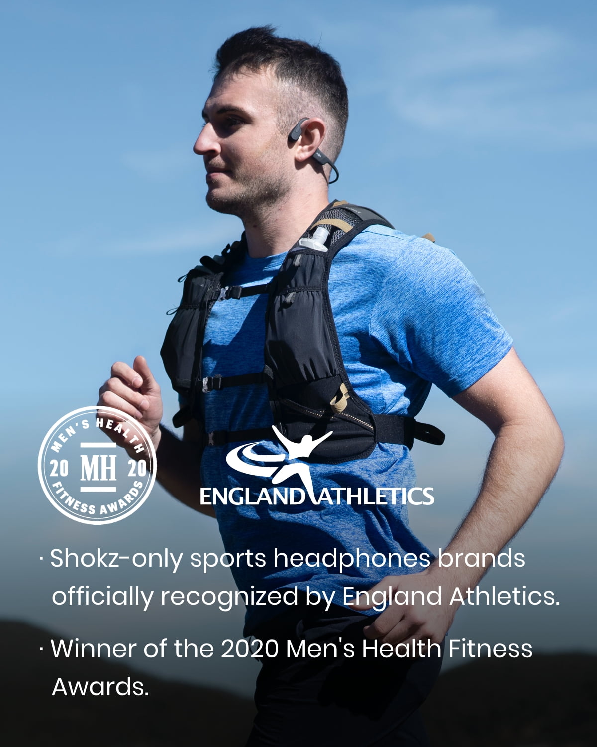 Shokz OpenRun Bone Conduction Waterproof Bluetooth Headphones for Sports with Cooling Wristband (Formerly Aeropex), Blue