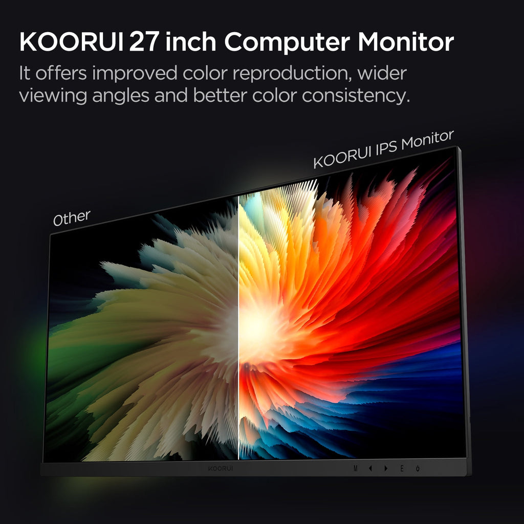 KOORUI 27 inch Computer Monitor,IPS FHD (1920 x 1080) 75Hz 99% sRGB PC Desktop Gaming Monitors for Computer ,HDMI/VGA Port, Visioncare