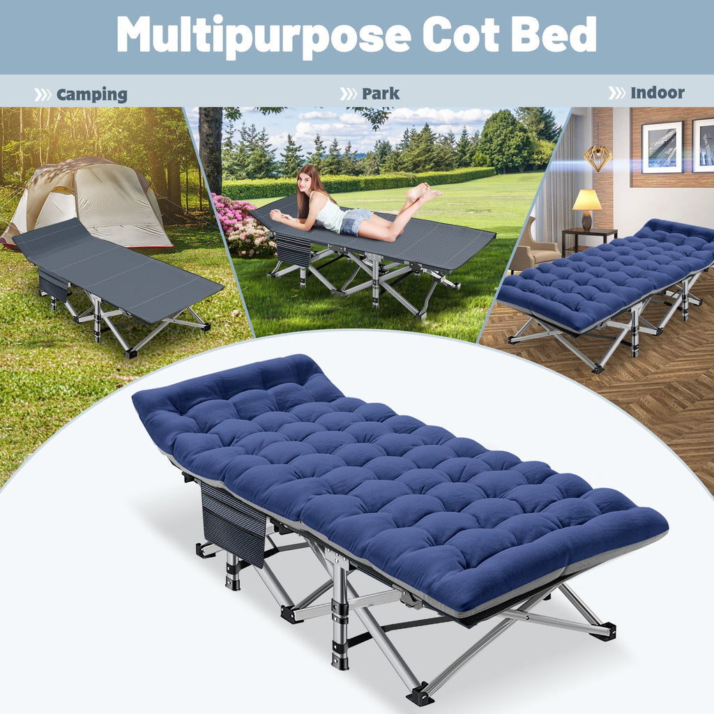 MOPHOTO 75" Portable Folding Bed for Adults, Rollaway Guest Bed Sleeping Cot with Mattress, Heavy Duty Outdoor Camping Cot with Carry Bag