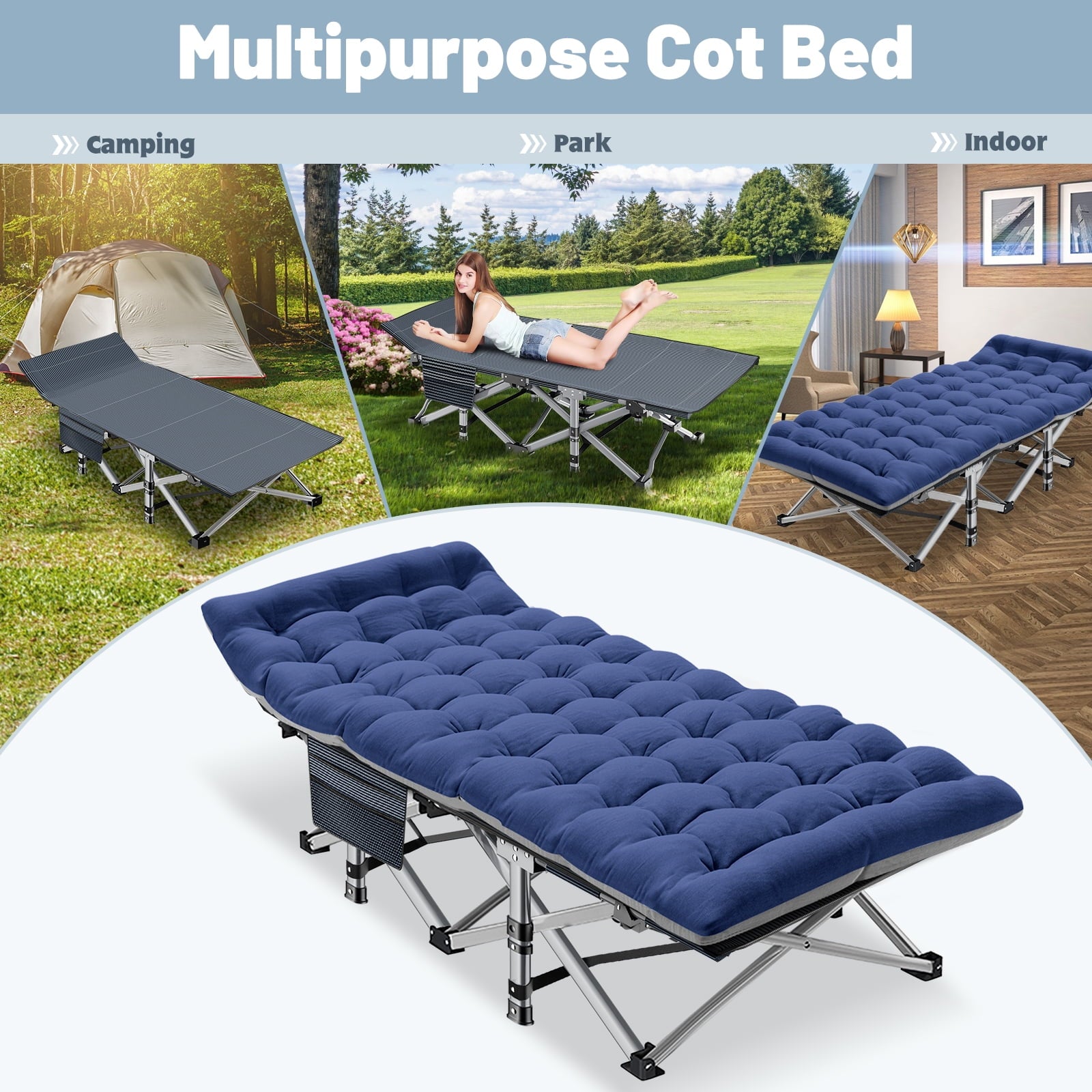 MOPHOTO 75" Portable Folding Bed for Adults, Rollaway Guest Bed Sleeping Cot with Mattress, Heavy Duty Outdoor Camping Cot with Carry Bag