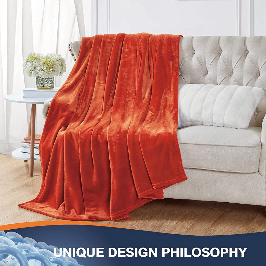 Walensee Ultra Soft Microplush Fleece Throw Blanket, 50" x 60", Orange, Machine Washable