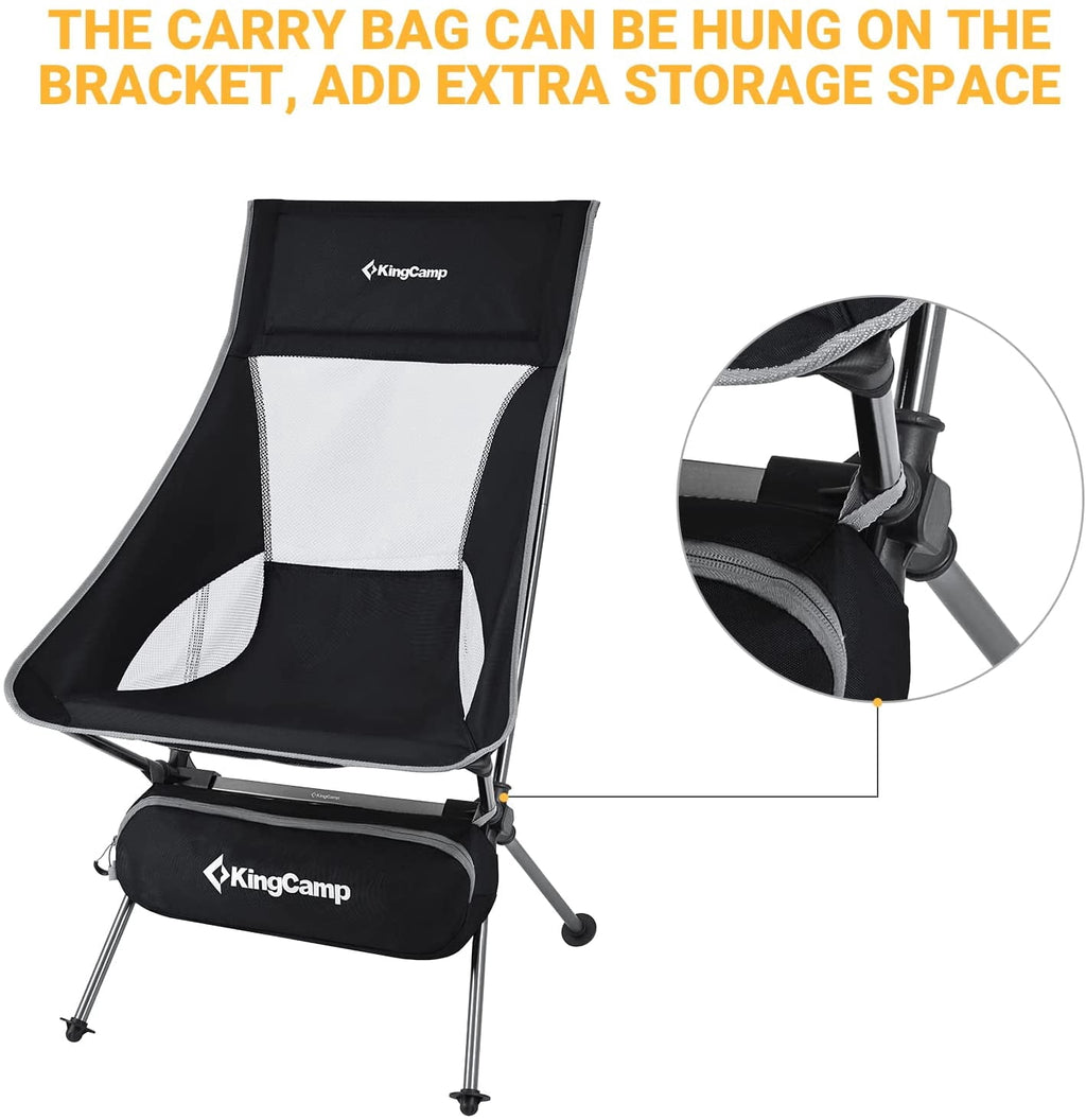 KingCamp 2 Pack High Back Camping Chairs Lightweight Extra Wide Folding Chairs with Carry Bag Black for Adult