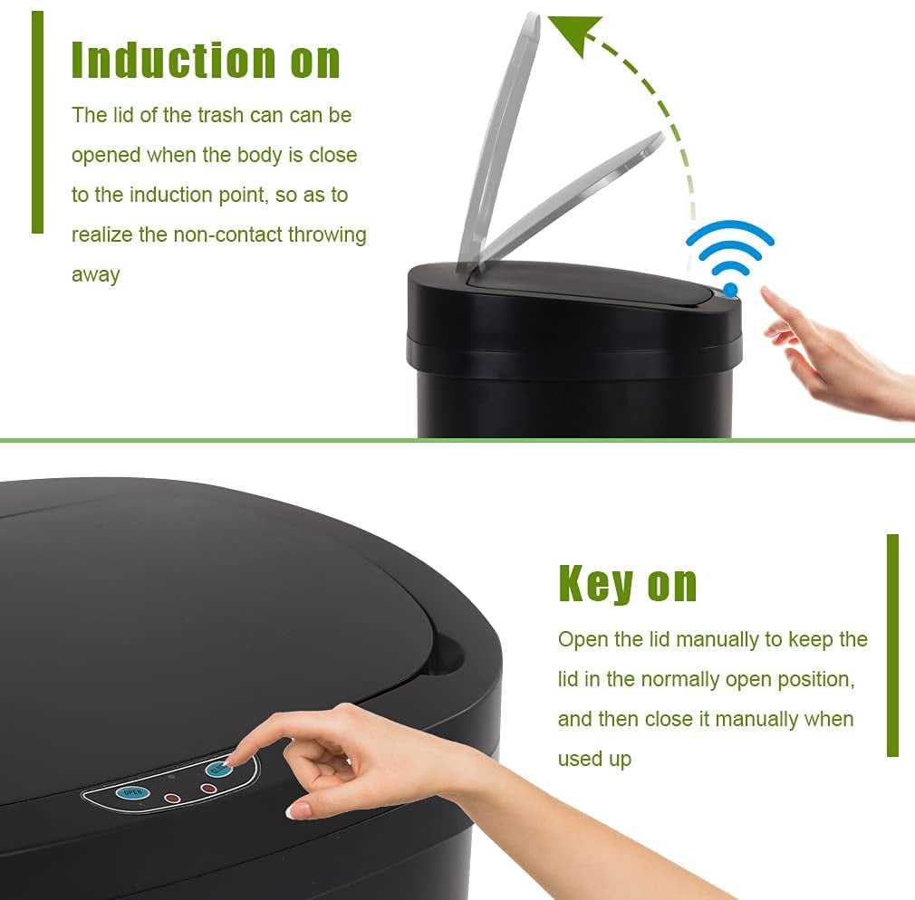 BestOffice Touch Free Sensor Stainless Steel Trash Can, 13 Gallon