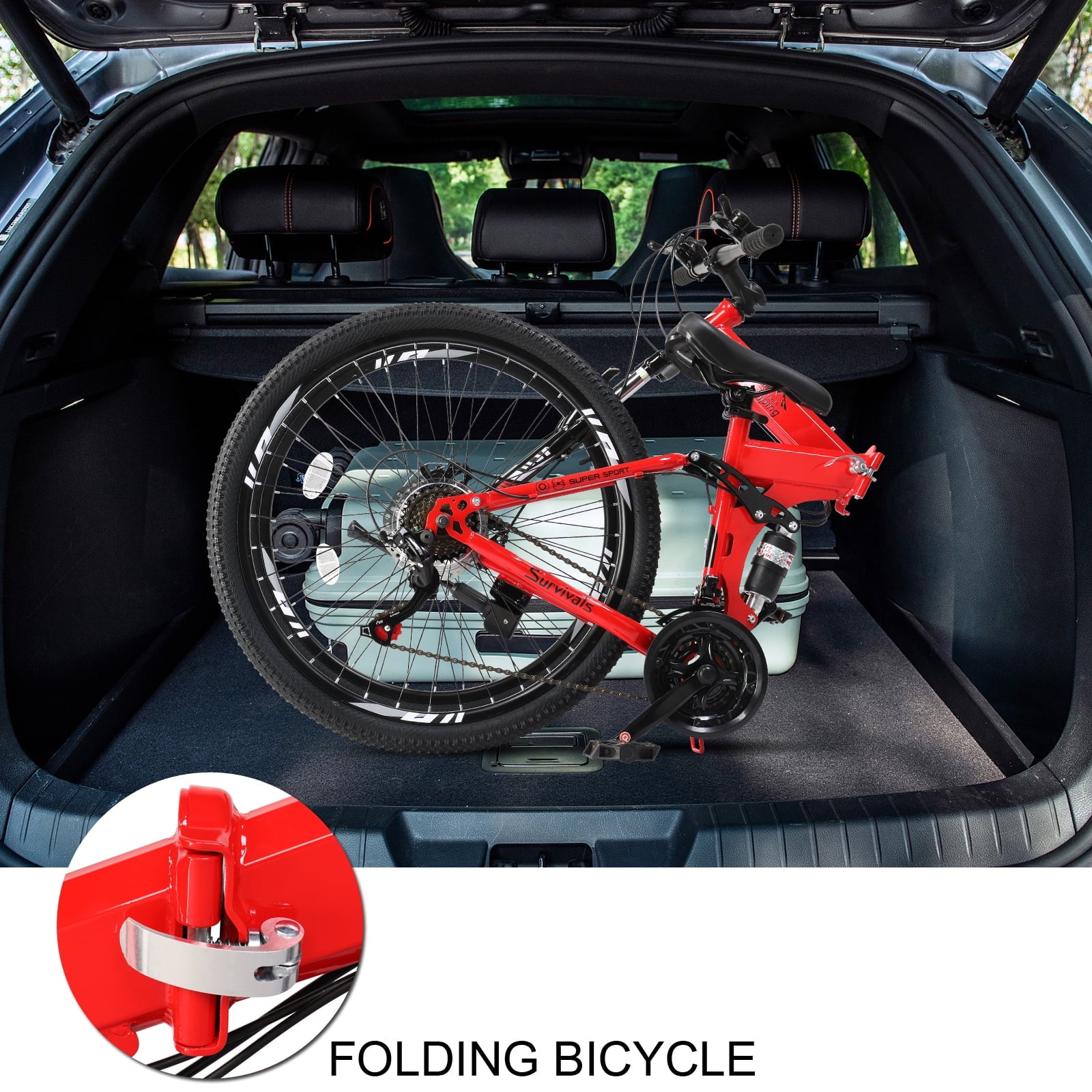UBesGoo Folding Mountain Bike Shimano 21-Speed, with 26 inch Wheels, Red