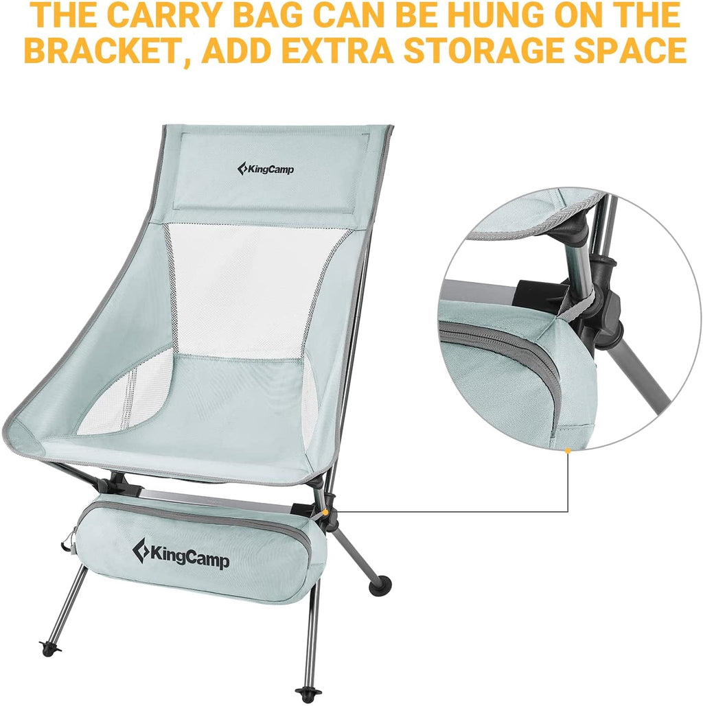 KingCamp 2 Pack High Back Camping Chairs Lightweight Extra Wide Folding Chairs with Carry Bag Black for Adult