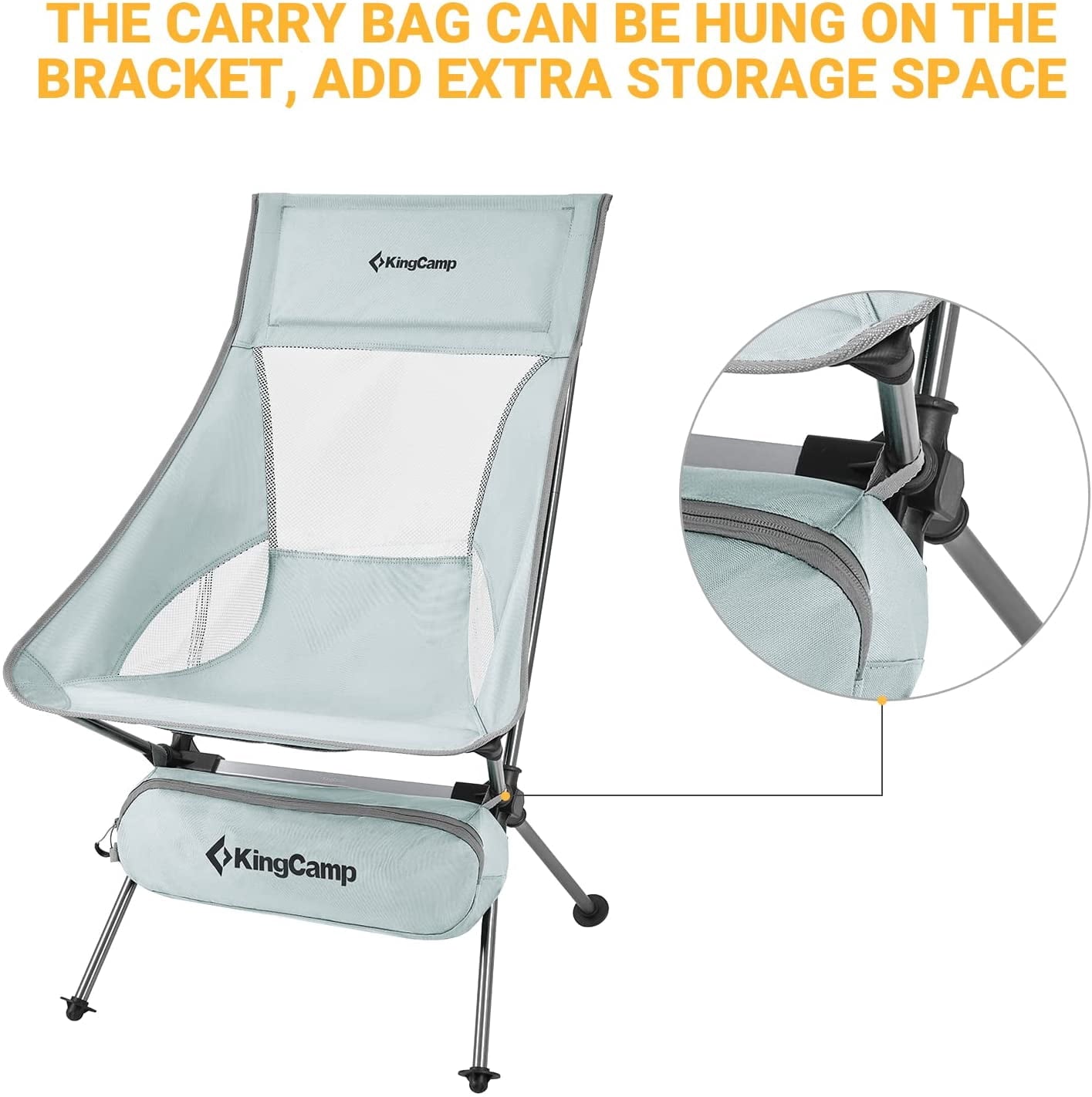 KingCamp 2 Pack High Back Camping Chairs Lightweight Extra Wide Folding Chairs with Carry Bag Black for Adult