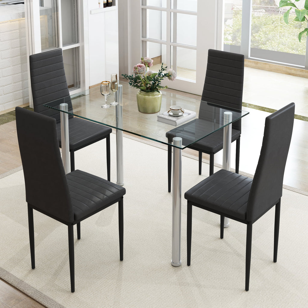 PAPROOS Dining Table Set for 4, Modern 5-Piece Kitchen Table Set with Faux Marble Top and Velvet Upholstery Chairs, Heavy Duty Dinette Sets for Breakfast Nook, Dining Room Table and Chairs, Gray