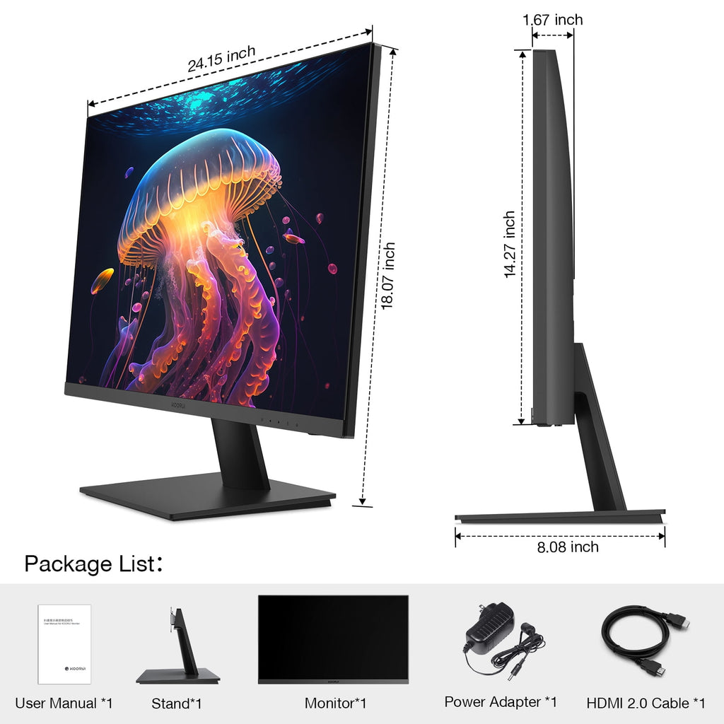 KOORUI 27 inch Computer Monitor,IPS FHD (1920 x 1080) 75Hz 99% sRGB PC Desktop Gaming Monitors for Computer ,HDMI/VGA Port, Visioncare