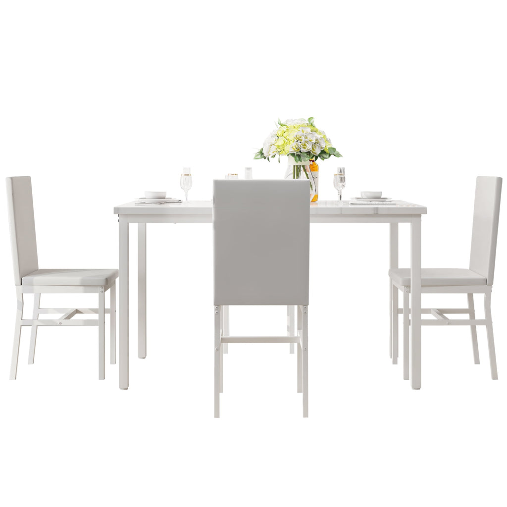 PAPROOS Dining Table Set for 4, Modern 5-Piece Kitchen Table Set with Faux Marble Top and Velvet Upholstery Chairs, Heavy Duty Dinette Sets for Breakfast Nook, Dining Room Table and Chairs, Gray