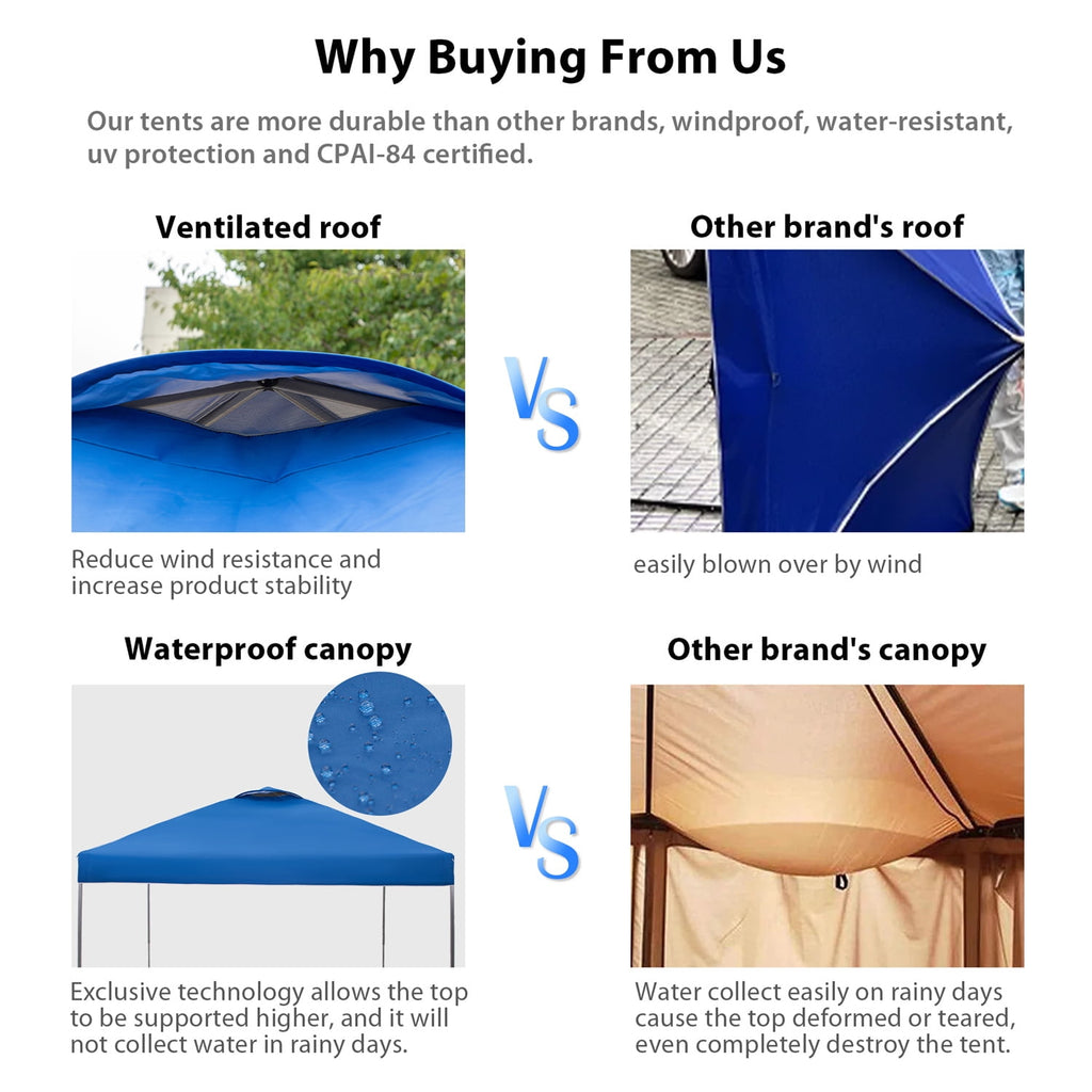 Summit Living 10x10ft Pop-up Canopy Tent Straight Legs Instant Canopy for Outside with Wheeled Bag - Blue