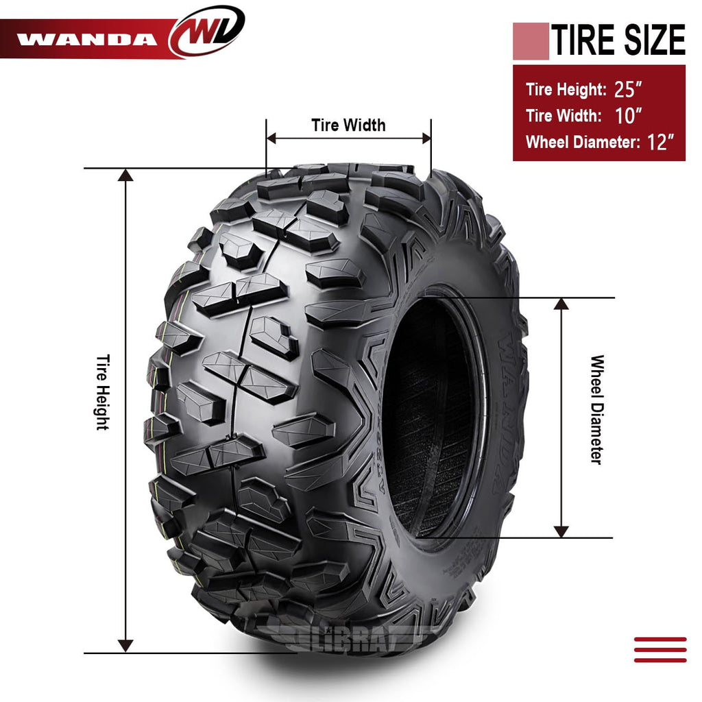 Wanda ATV/UTV Tires 25X10-12 25X10X12 6PR Bighorn Style 10376, Set 2