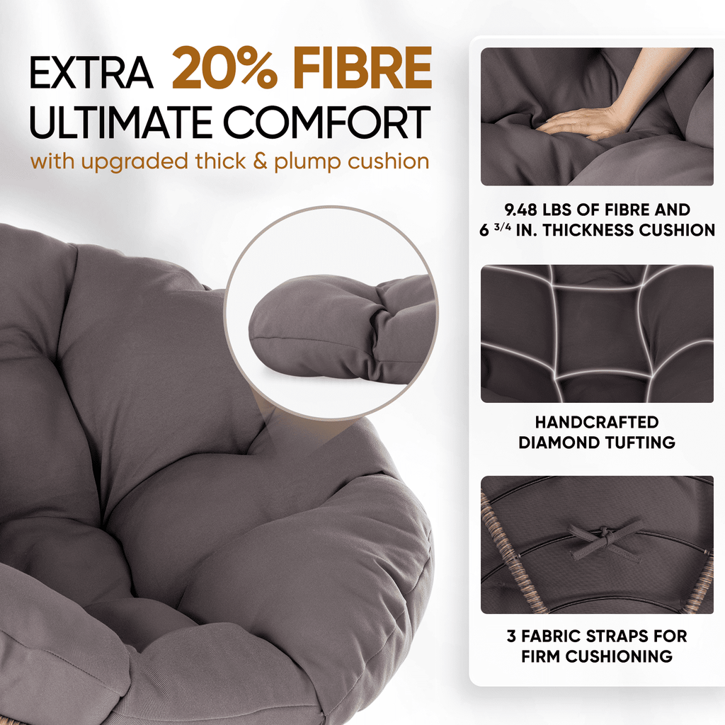 Bme 360 Swivel Comfy Papasan Chair with Fabric Cushion, Sturdy Metal Frame (Cream Vanilla - Black Frame)
