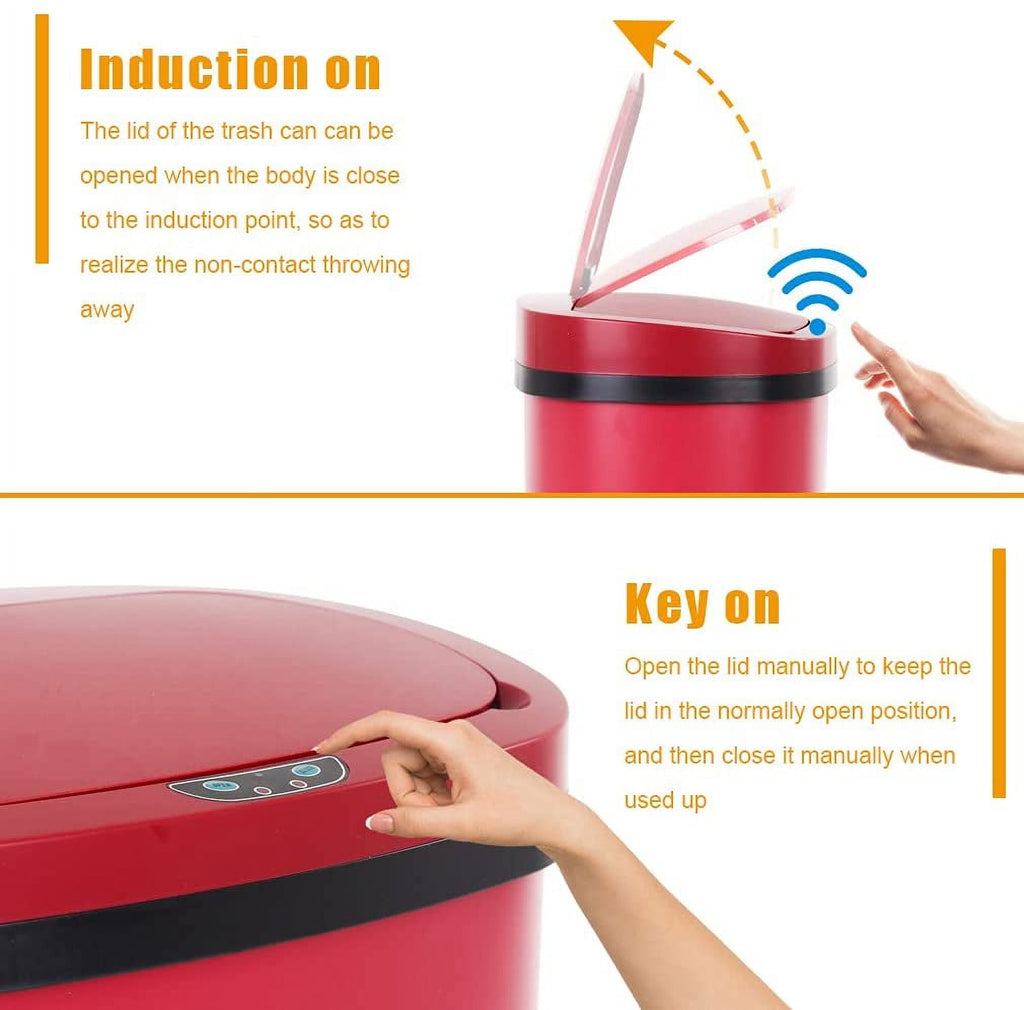 BestOffice Touch Free Sensor Stainless Steel Trash Can, 13 Gallon