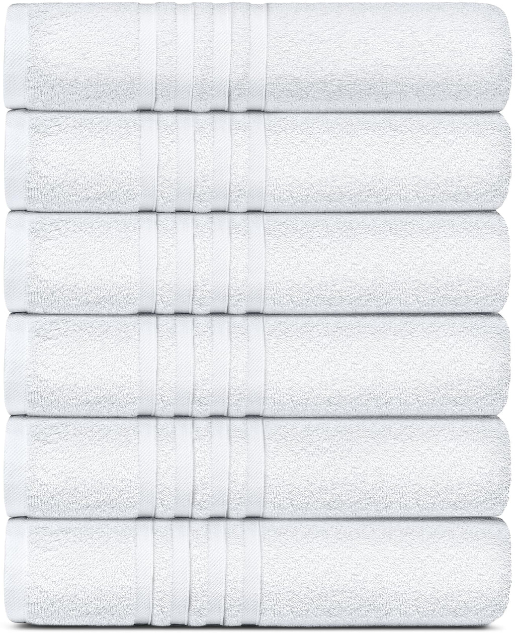Wealuxe Cotton Bath Towels - 24x50 Inch - Lightweight Soft and Absorbent Gym Pool Towel - 6 Pack - White