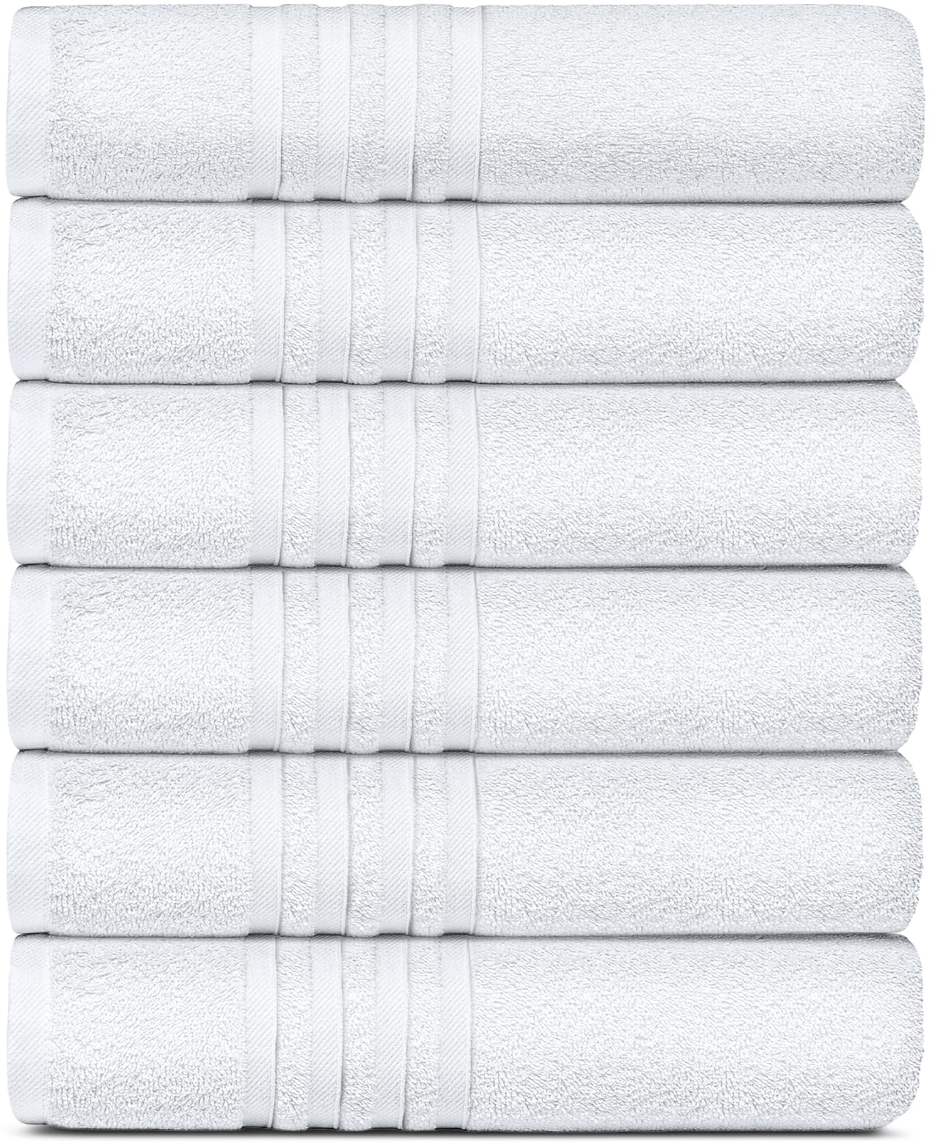 Wealuxe Cotton Bath Towels - 24x50 Inch - Lightweight Soft and Absorbent Gym Pool Towel - 6 Pack - White