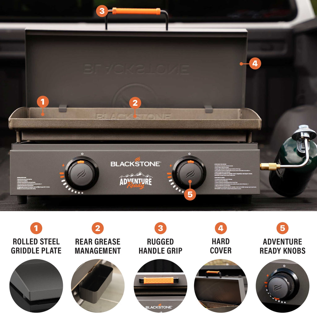 Blackstone Adventure Ready 2-Burner 22" Propane Griddle with Hard Cover in Black