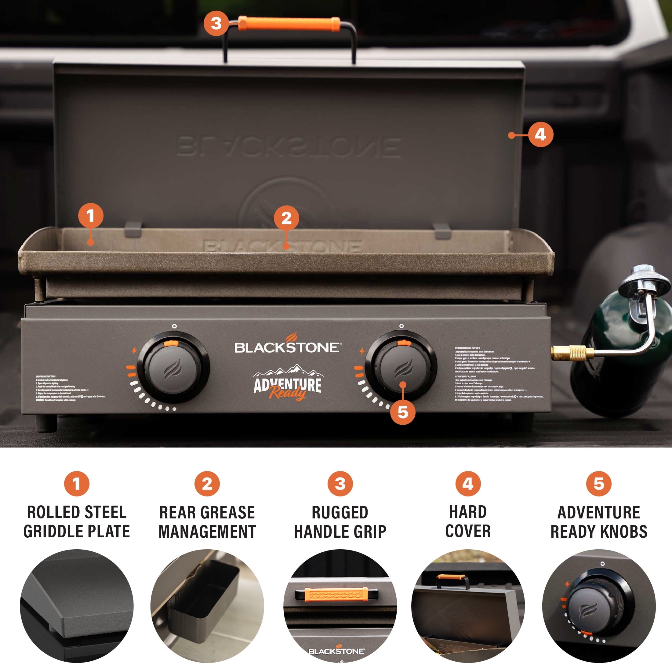 Blackstone Adventure Ready 2-Burner 22" Propane Griddle with Hard Cover in Black